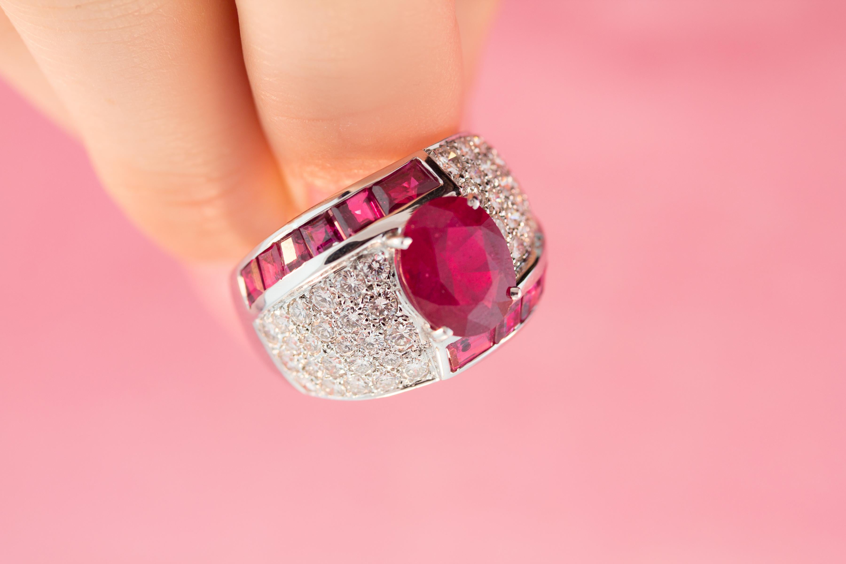 Ella Gafter Diamond Ruby Cocktail Ring For Sale 4