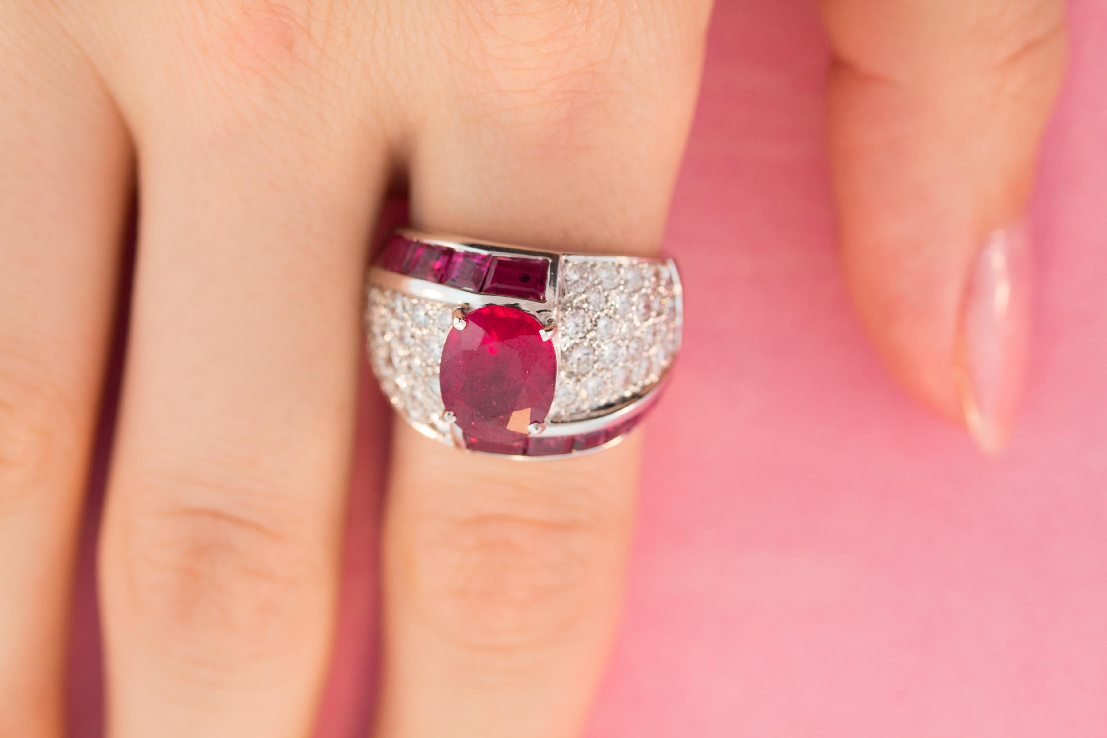 Round Cut Ella Gafter Diamond Ruby Cocktail Ring For Sale