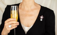 Diamond Ruby Pearl Brooch Pin Flower Art Déco Design by Ella Gafter