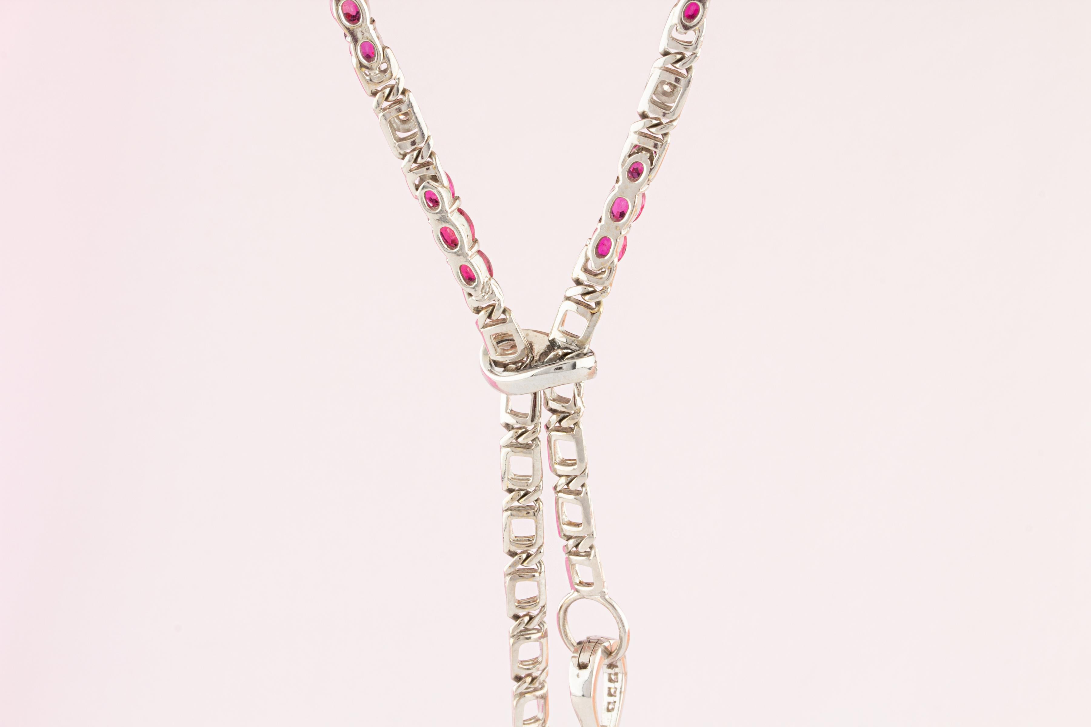 Brilliant Cut Ella Gafter Diamond Ruby Pearl Lariat Necklace For Sale
