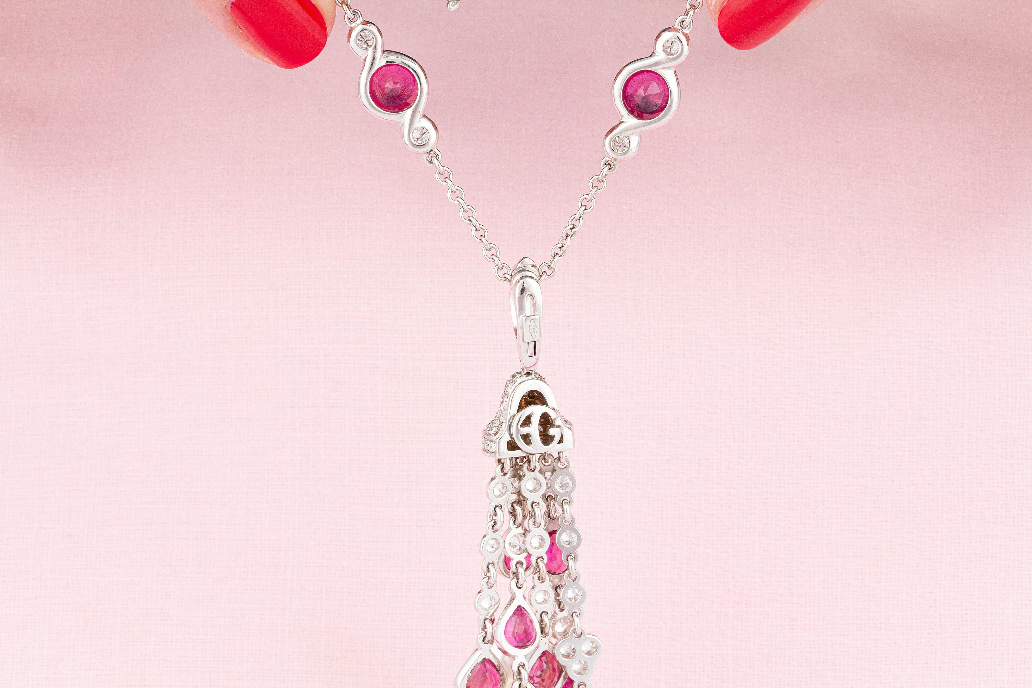 Ella Gafter Diamond Ruby Pearl Tassel Pendant Necklace For Sale 4