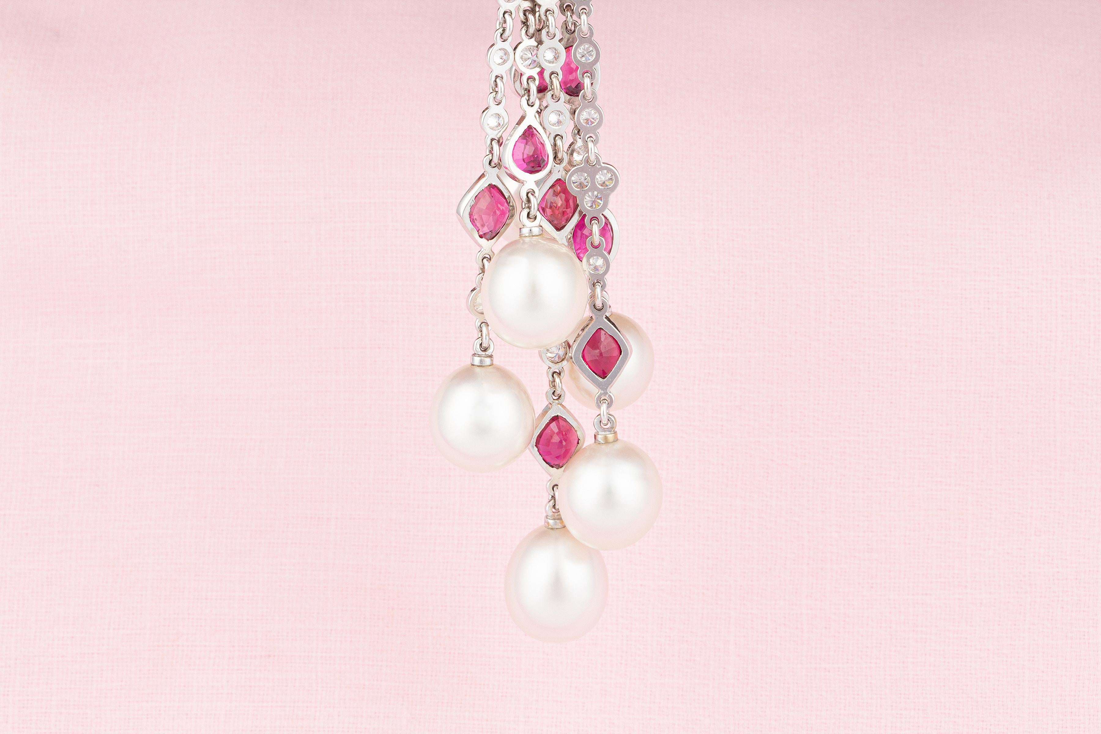 Ella Gafter Diamond Ruby Pearl Tassel Pendant Necklace For Sale 5