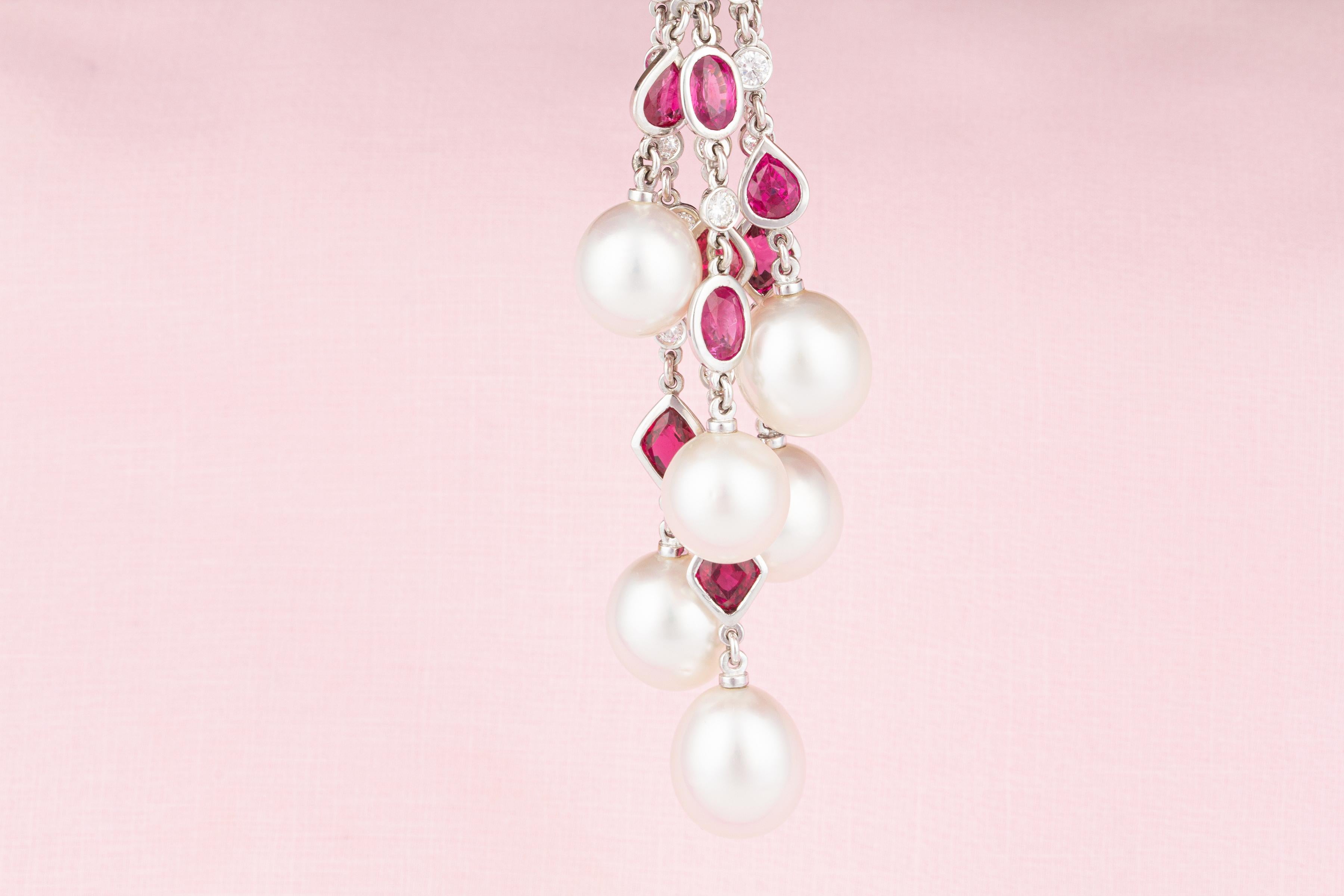 Ella Gafter Diamond Ruby Pearl Tassel Pendant Necklace For Sale 3