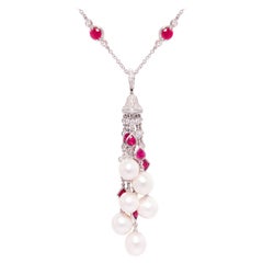 Ella Gafter Diamond Ruby Pearl Tassel Pendant Necklace