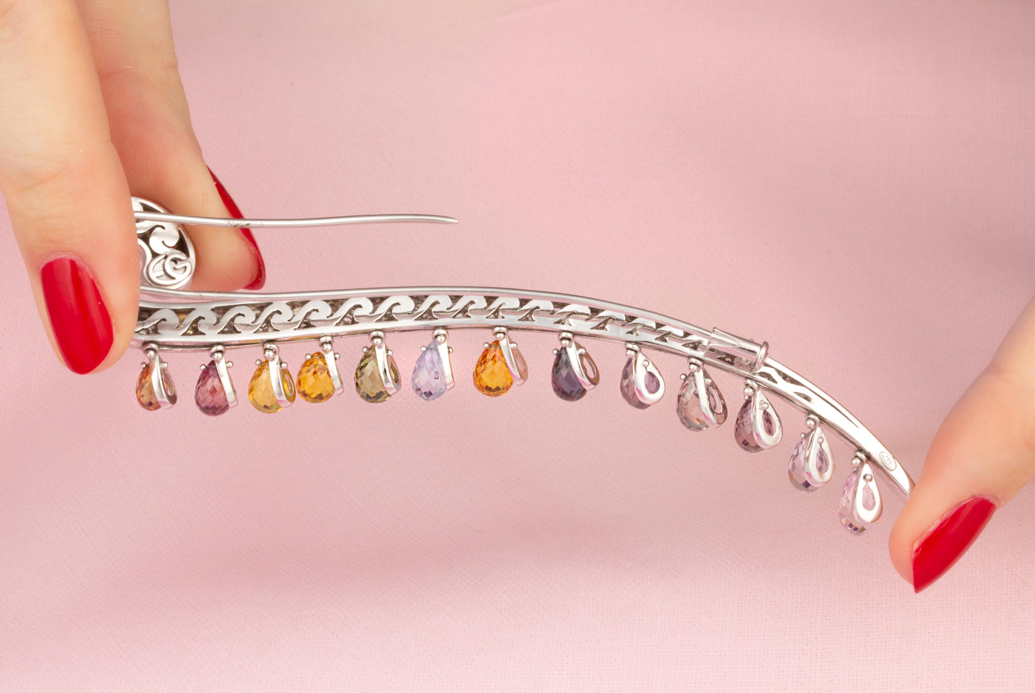Ella Gafter Diamond Sapphire Briolette Stick Pin In New Condition For Sale In New York, NY