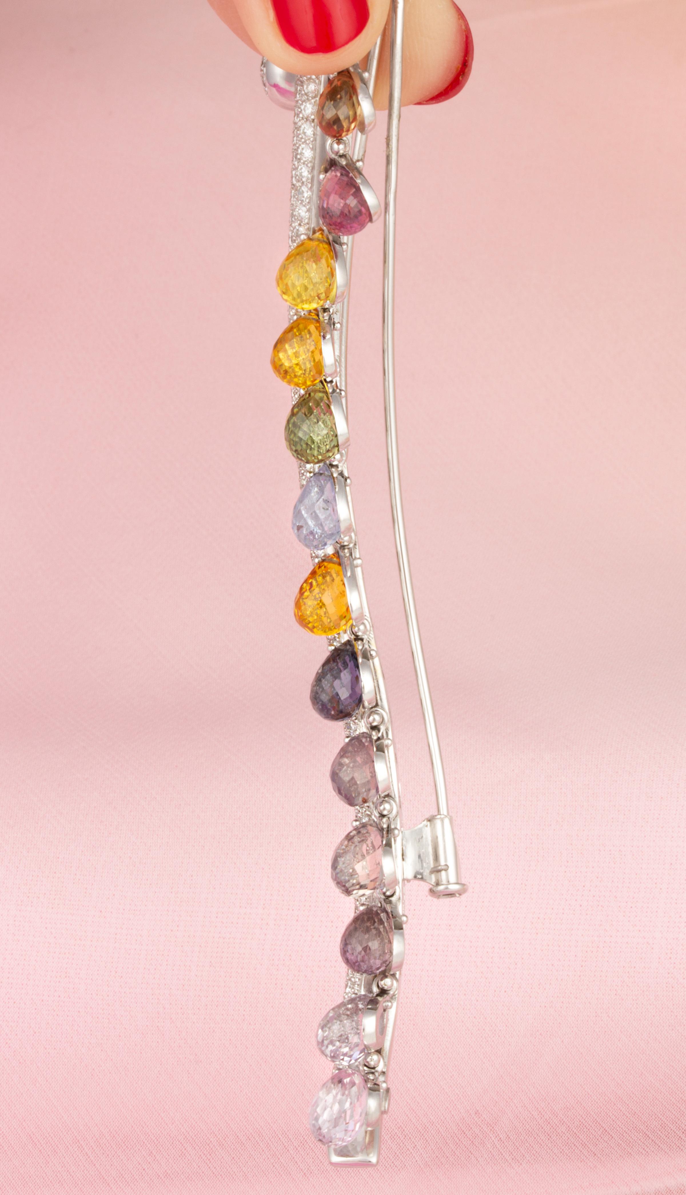 Women's Ella Gafter Diamond Sapphire Briolette Stick Pin For Sale