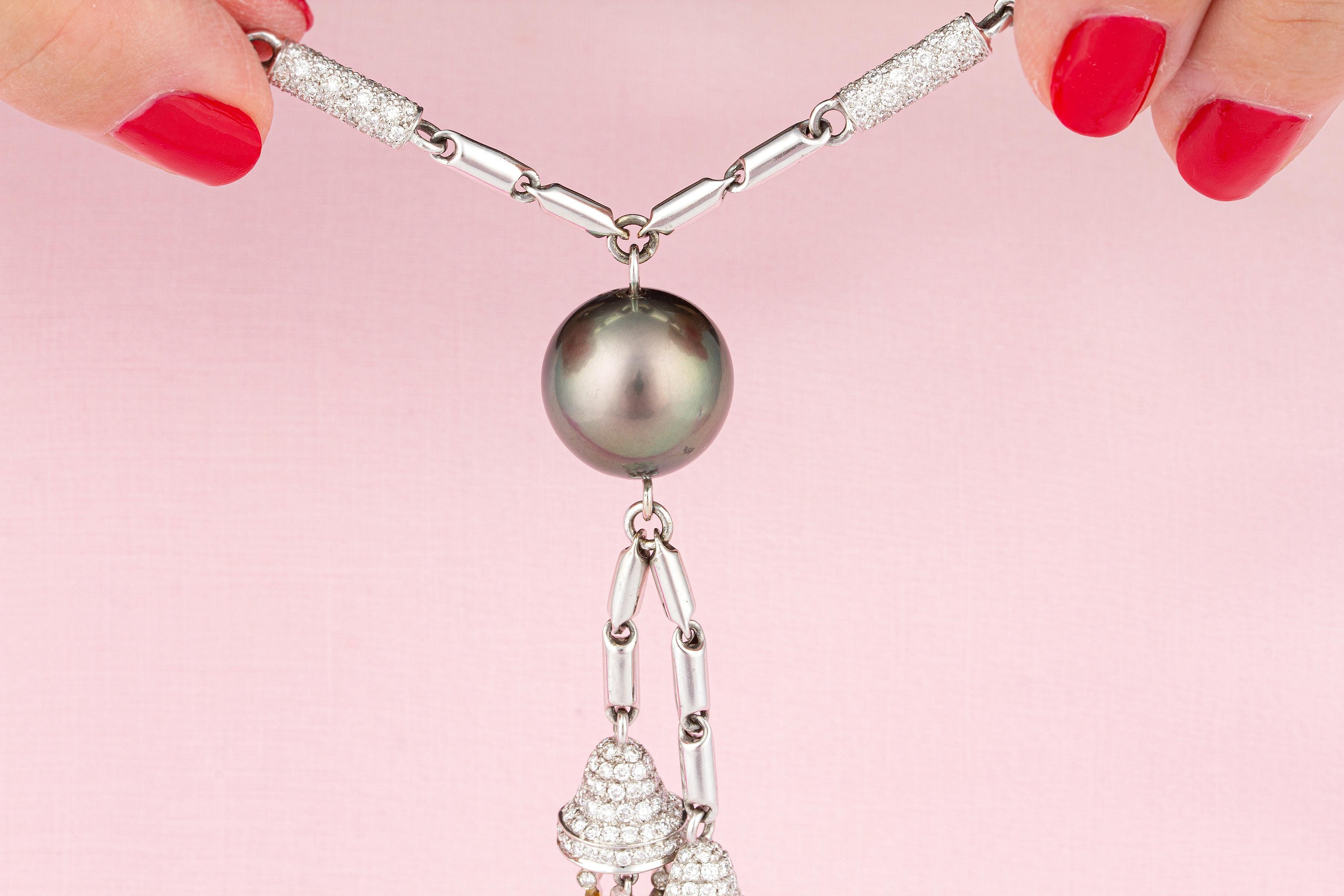 Women's Ella Gafter Diamond Sapphire Pearl Lariat Necklace Set For Sale