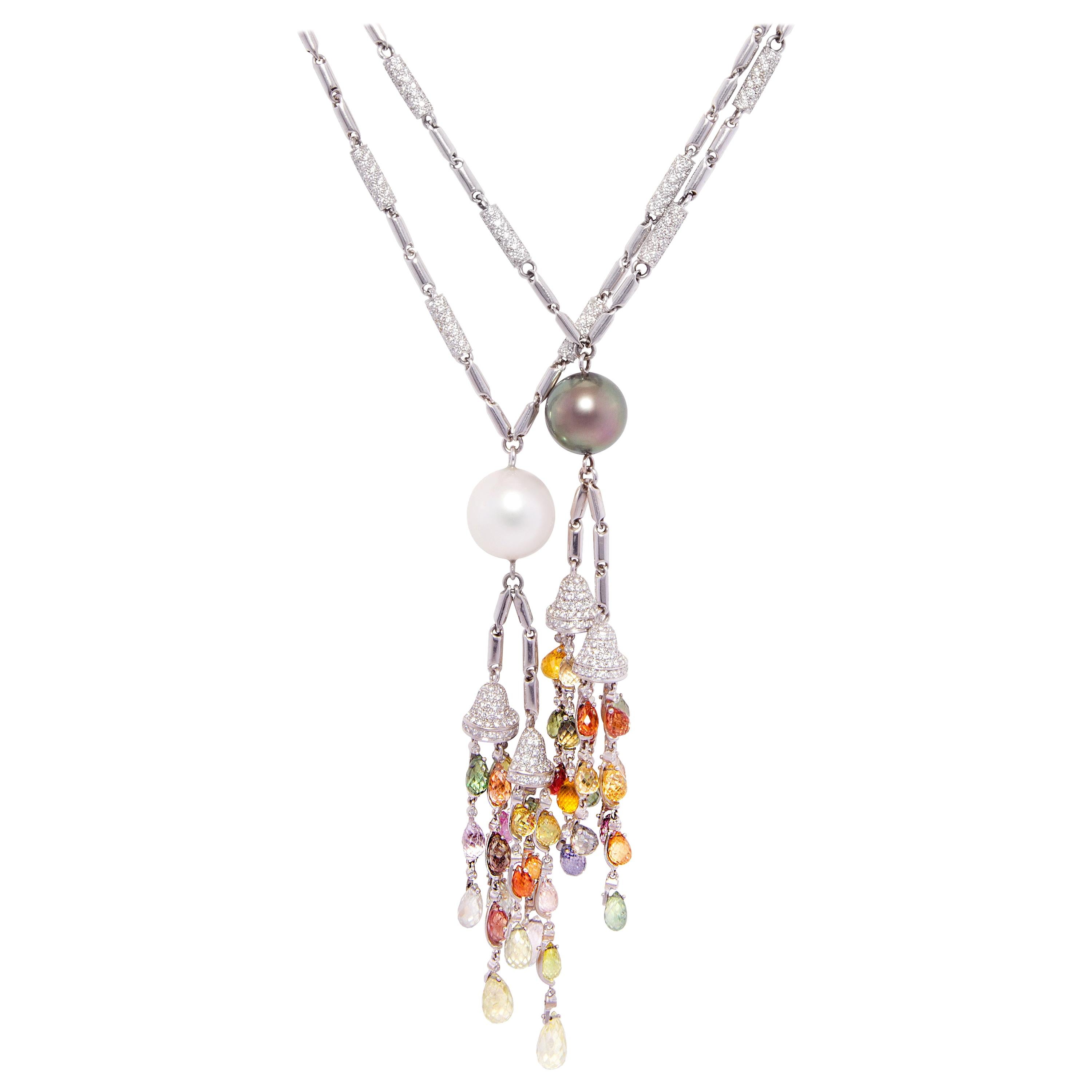 Ella Gafter Diamond Sapphire Pearl Lariat Necklace Set