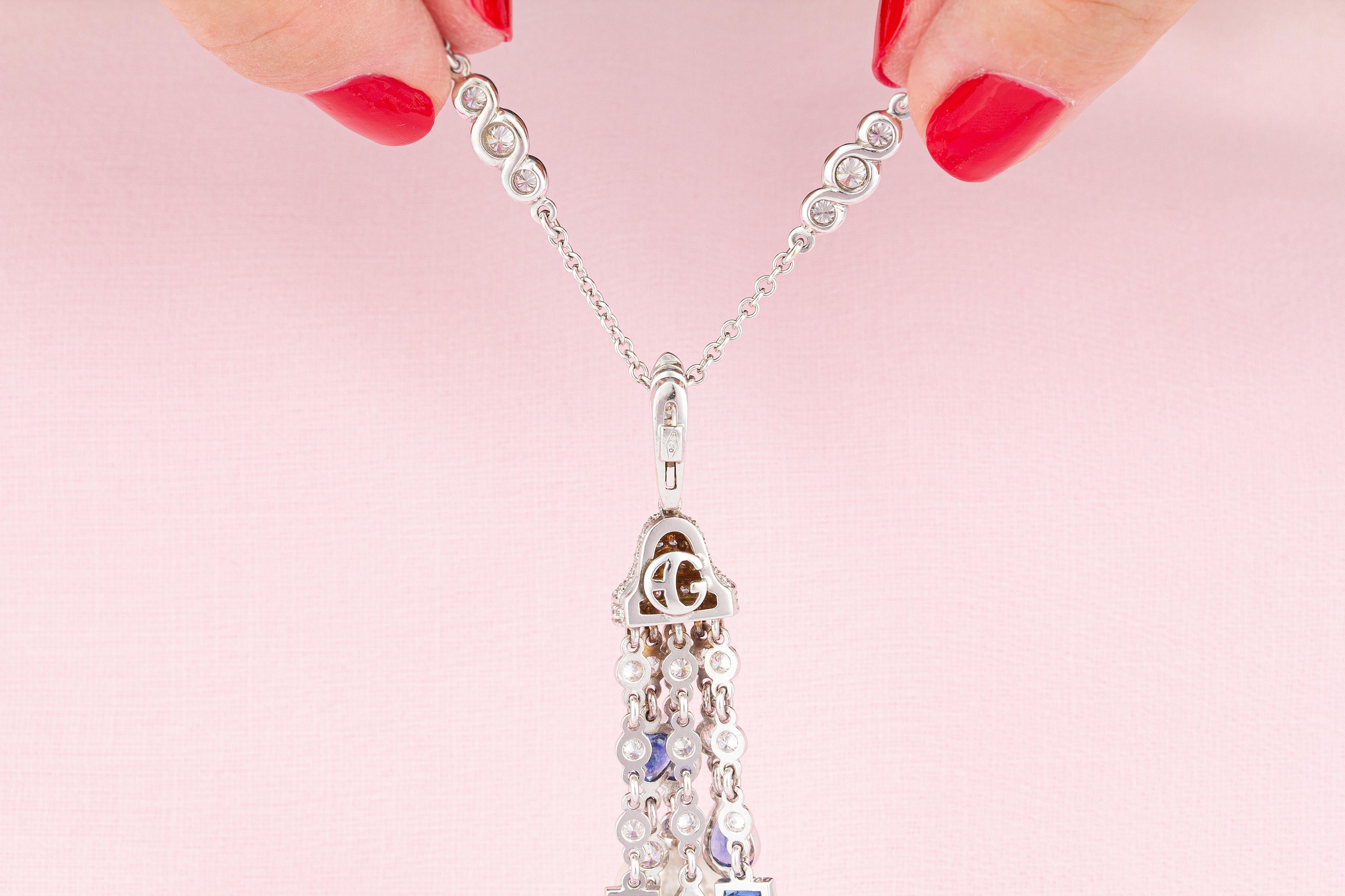 Ella Gafter Diamond Sapphire Pearl Tassel Pendant Necklace For Sale 4