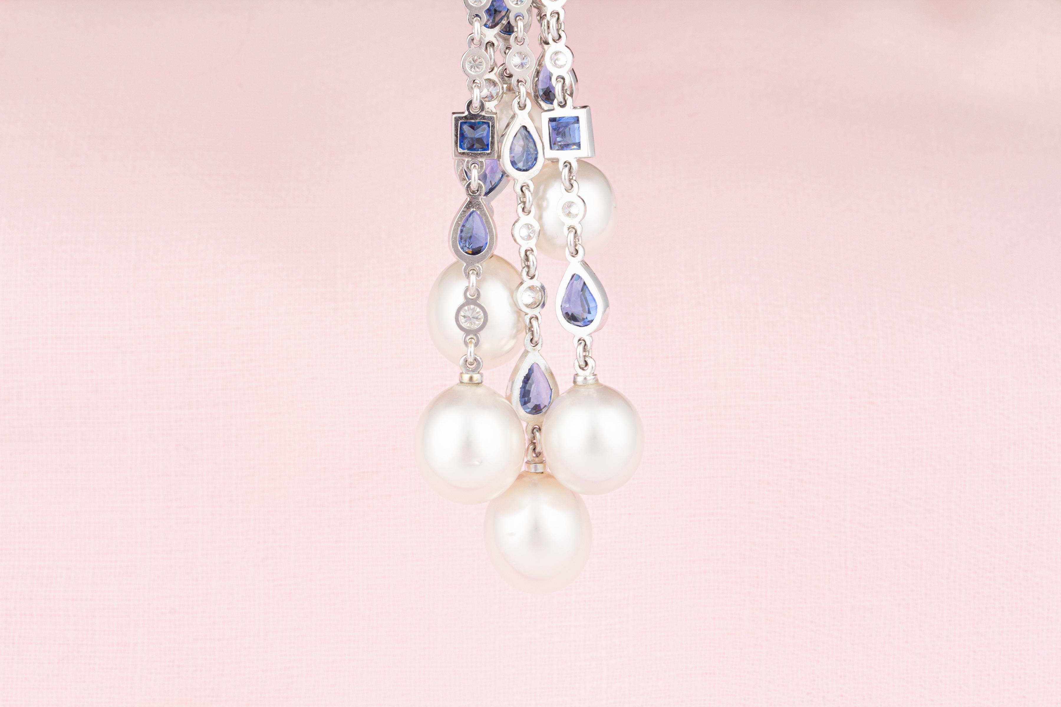 Ella Gafter Diamond Sapphire Pearl Tassel Pendant Necklace For Sale 5