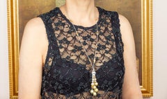 Halskette mit Quaste, Diamant Gelber Saphir Gold Perle Design von Ella Gafter