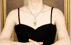 16mm Pearl Pendant with Diamonds and Sapphires Design by Ella Gafter
