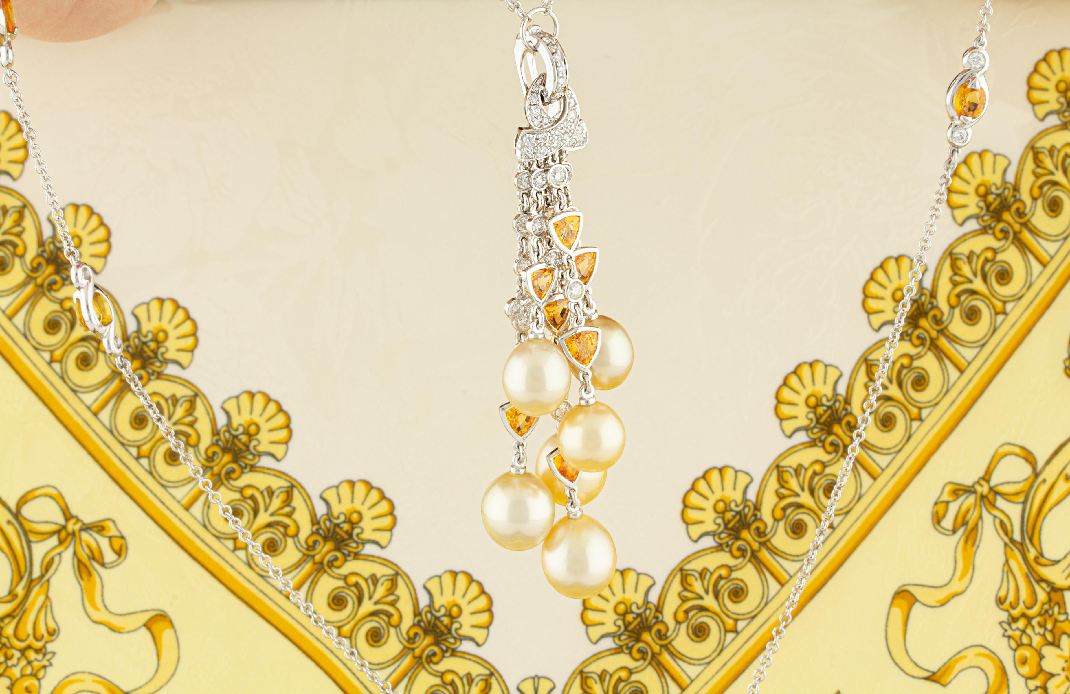 Ella Gafter Diamond Sapphire Pearl Tassel Pendant Necklace For Sale 2