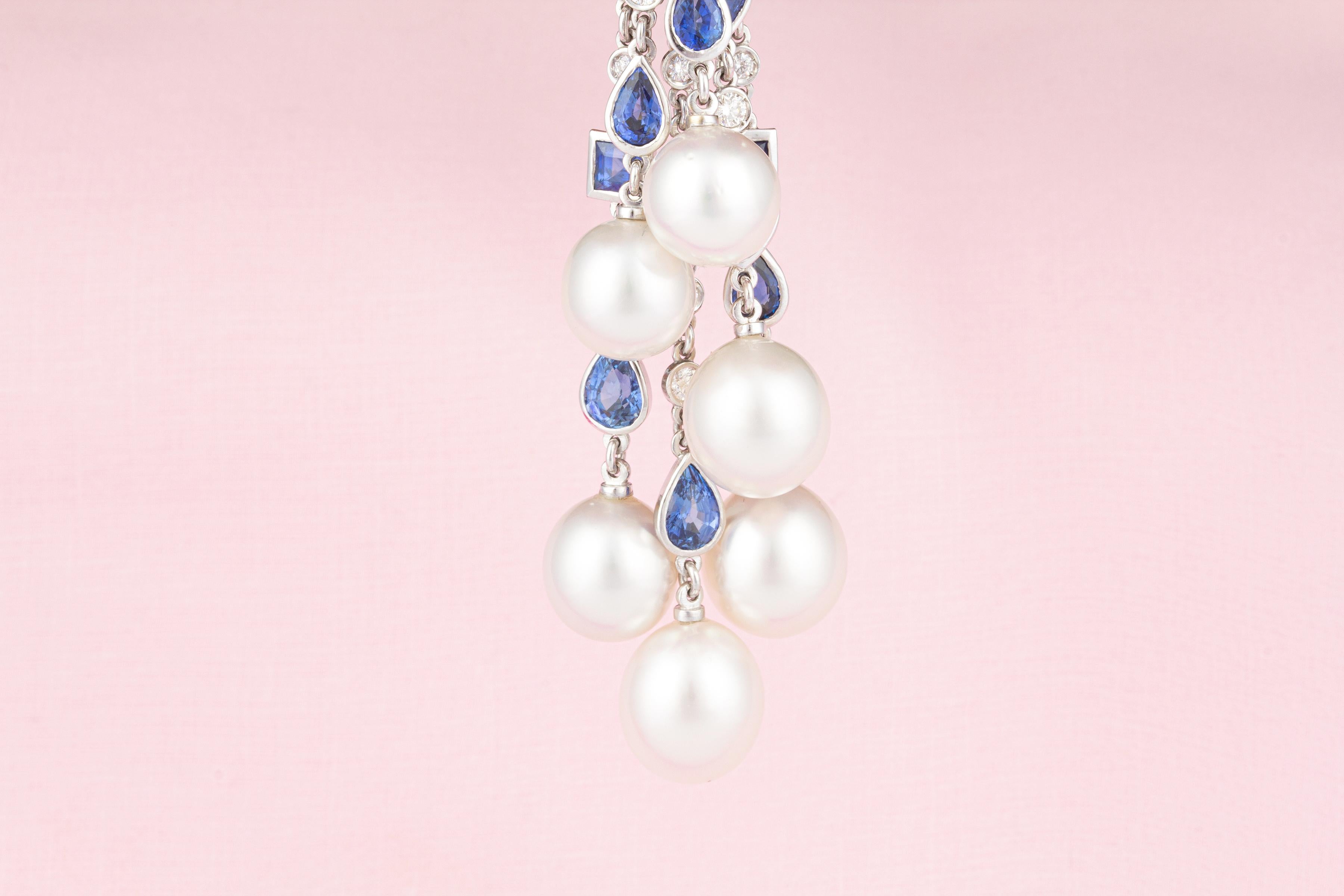 Ella Gafter Diamond Sapphire Pearl Tassel Pendant Necklace For Sale 3
