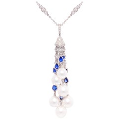 Tassel Pendant Diamond Sapphire Pearl Design by Ella Gafter