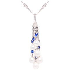 Ella Gafter Diamond Sapphire Pearl Tassel Pendant Necklace