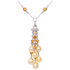 Ella Gafter Diamond Sapphire Pearl Tassel Pendant Necklace