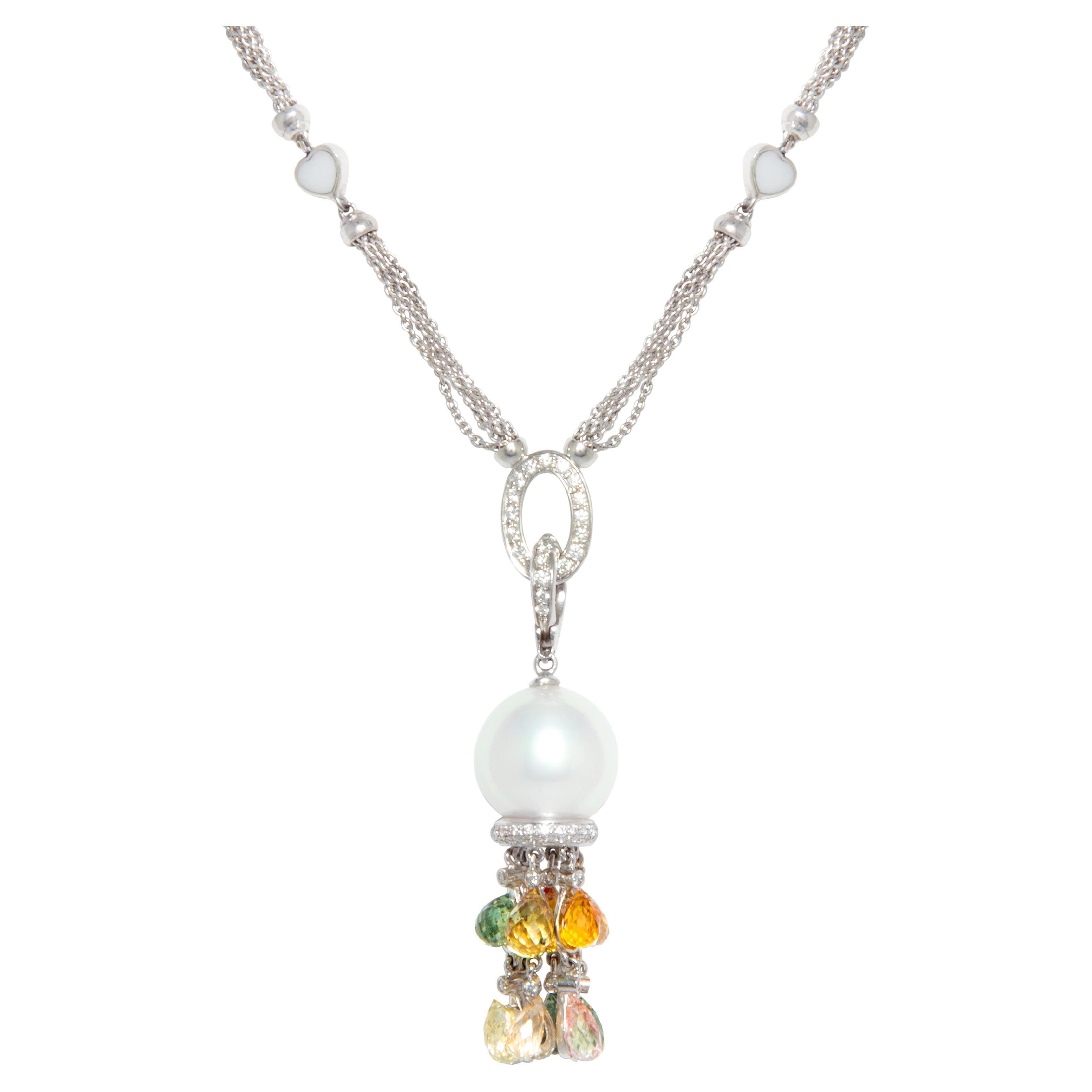 16mm Pearl Pendant with Diamonds and Sapphires Design by Ella Gafter