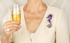 Seahorse Brooch Pin Diamonds South Sea Pearl Design by Ella Gafter