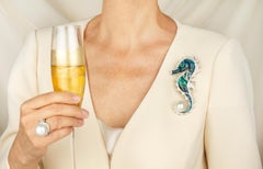 Seahorse Brooch Pin Diamonds South Sea Pearl 18.5mm Design by Ella Gafter
