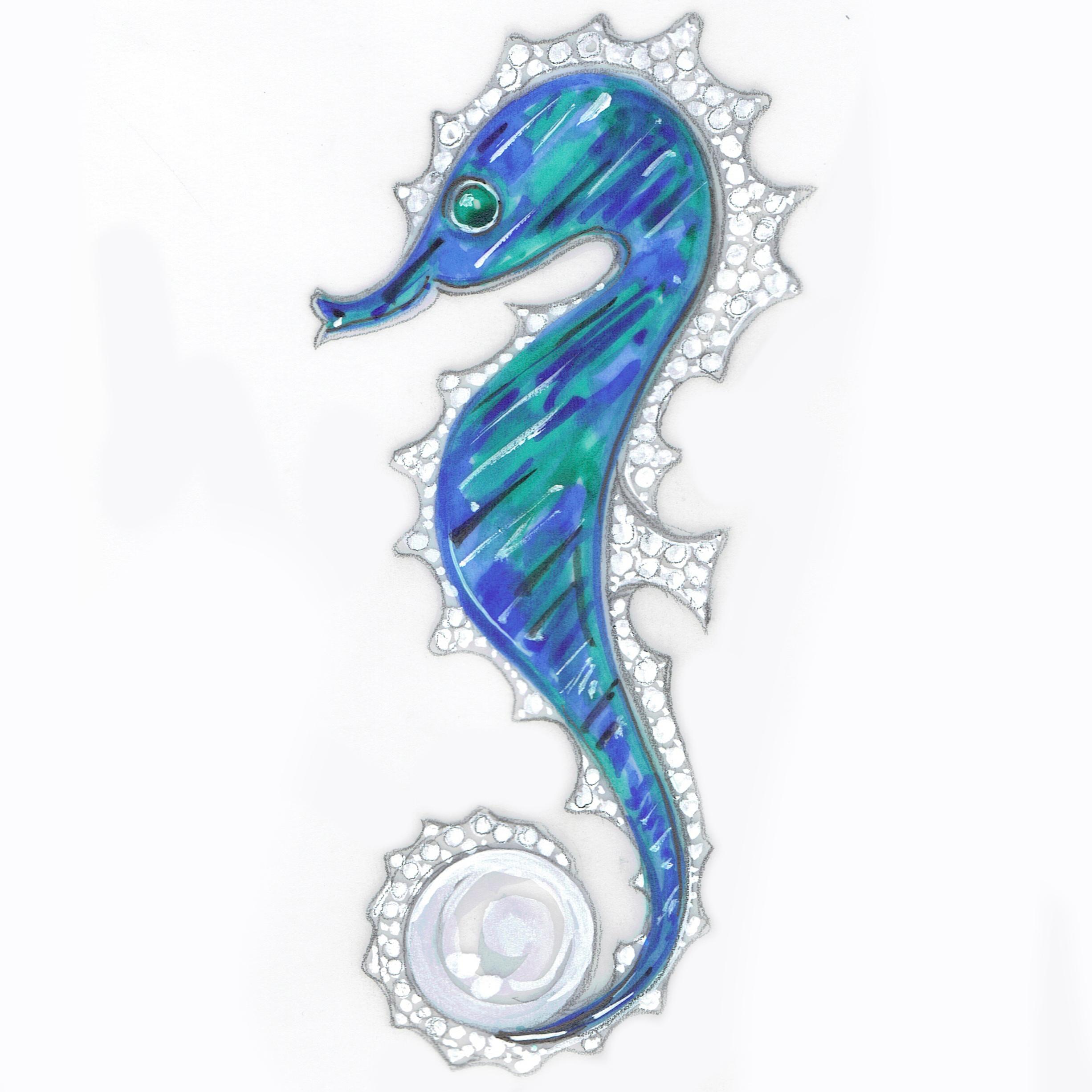 Ella Gafter Diamond Seahorse Pin Brooch  In New Condition For Sale In New York, NY