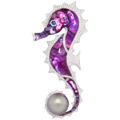 Ella Gafter Diamond 18mm Pearl Seahorse Brooch Pin