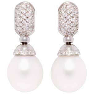 Ella Gafter Diamond South Sea Pearl Drop Earrings For Sale at 1stDibs