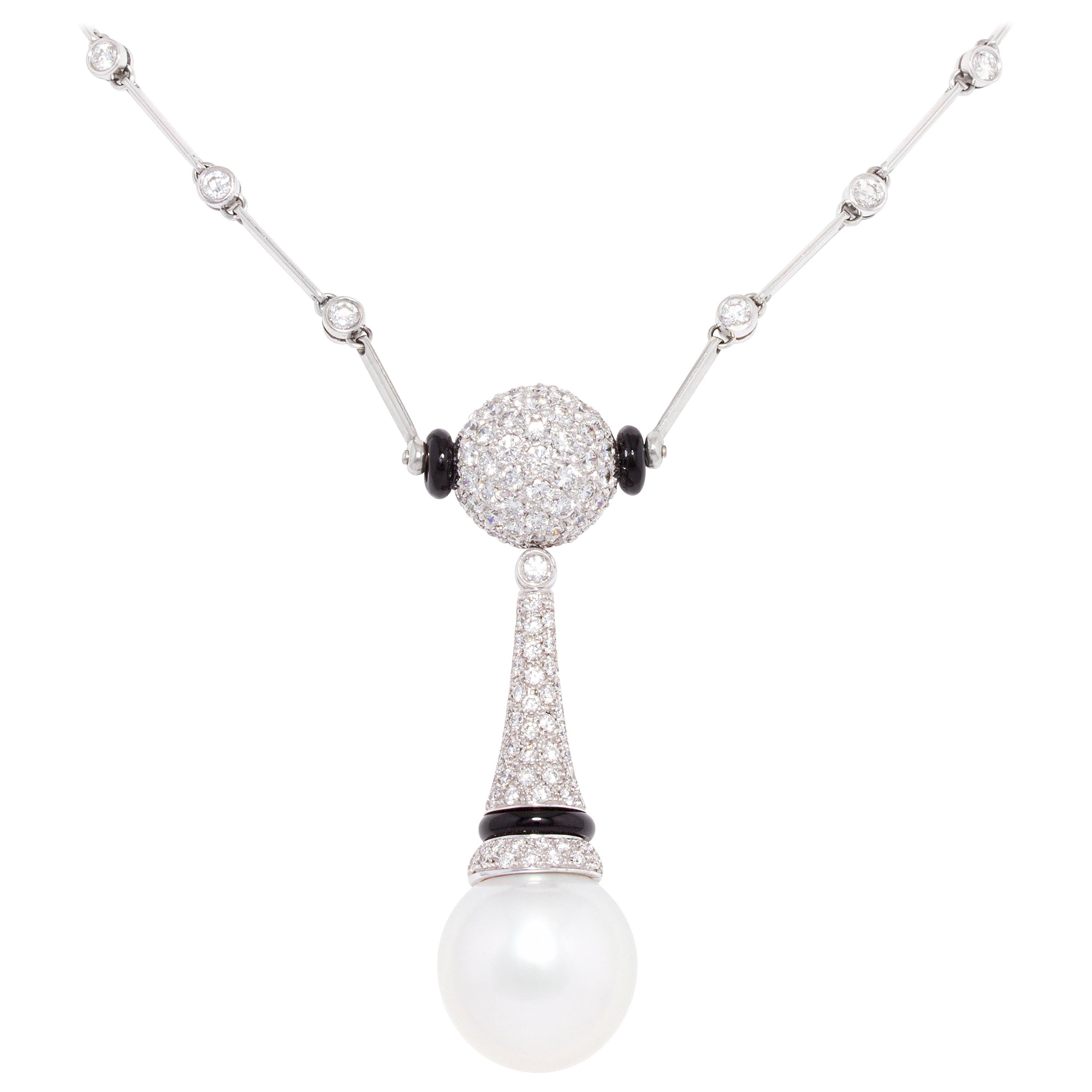 Ella Gafter Diamond South Sea Pearl Onyx Necklace