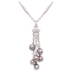 Ella Gafter Diamond Tahitian Pearl Tassel Chain Drop Necklace