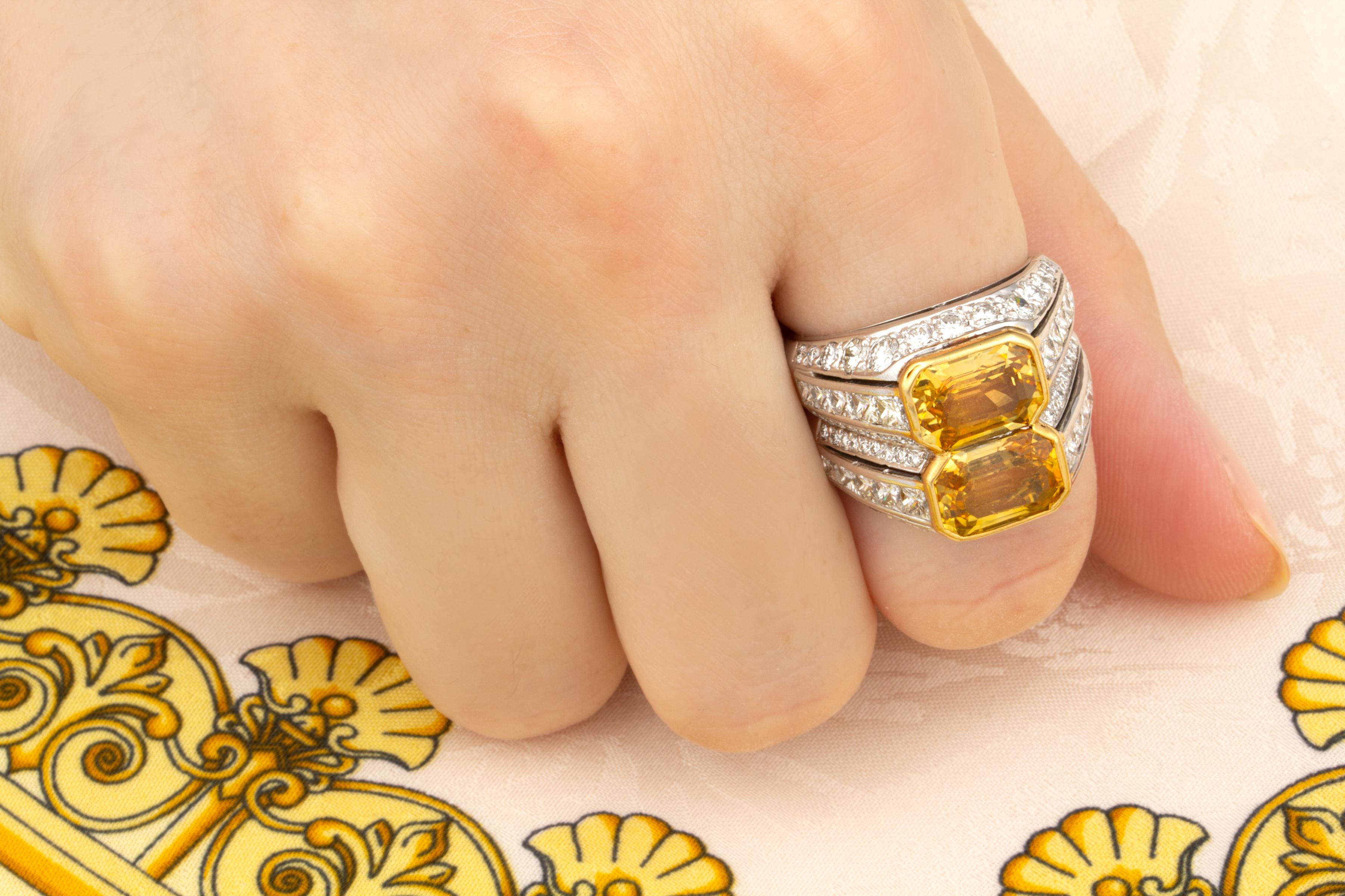 Emerald Cut Ella Gafter Diamond Yellow Sapphire Ring For Sale