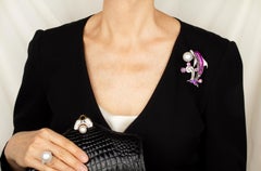 Dolphin Brooch Pin Diamonds Pink Sapphire South Sea Pearl Design by Ella Gafter