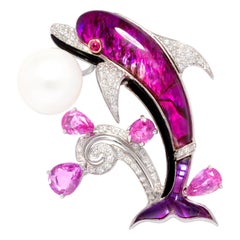 Ella Gafter Brosche / Anstecknadel mit Delphin, rosa Saphir und Diamant