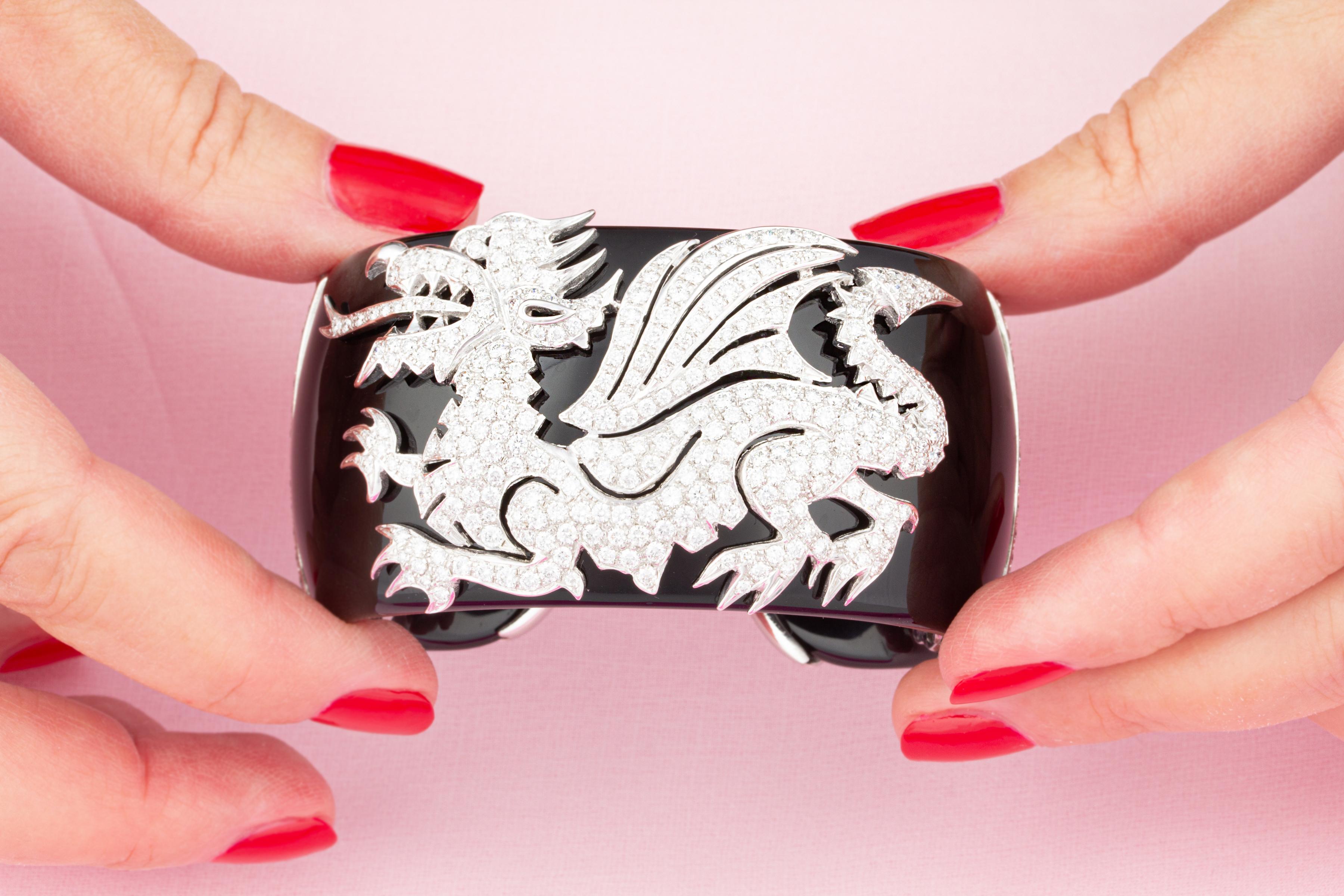 Ella Gafter - Bracelet manchette diamant dragon style Art Déco Neuf - En vente à New York, NY