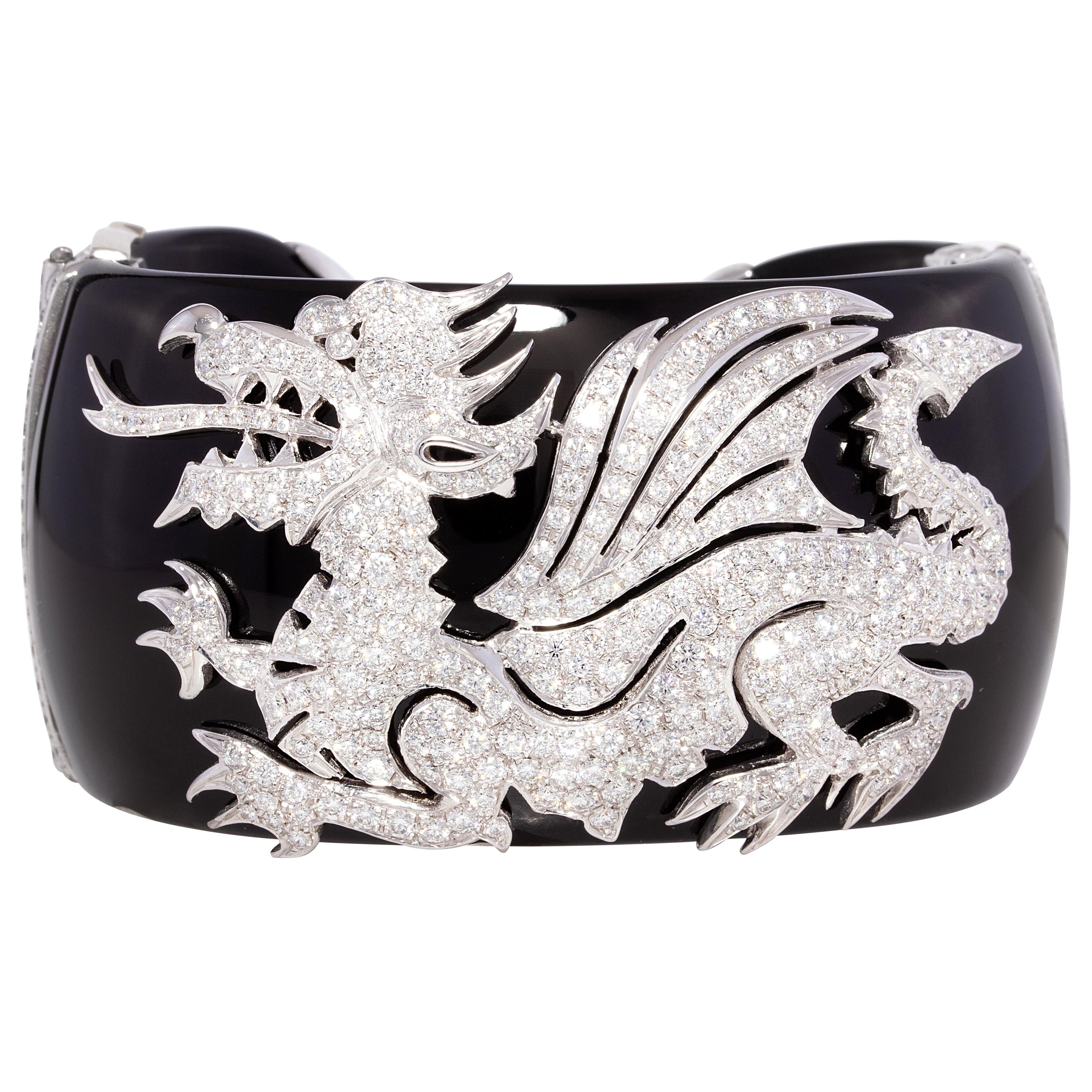 Ella Gafter - Bracelet manchette diamant dragon style Art Déco en vente