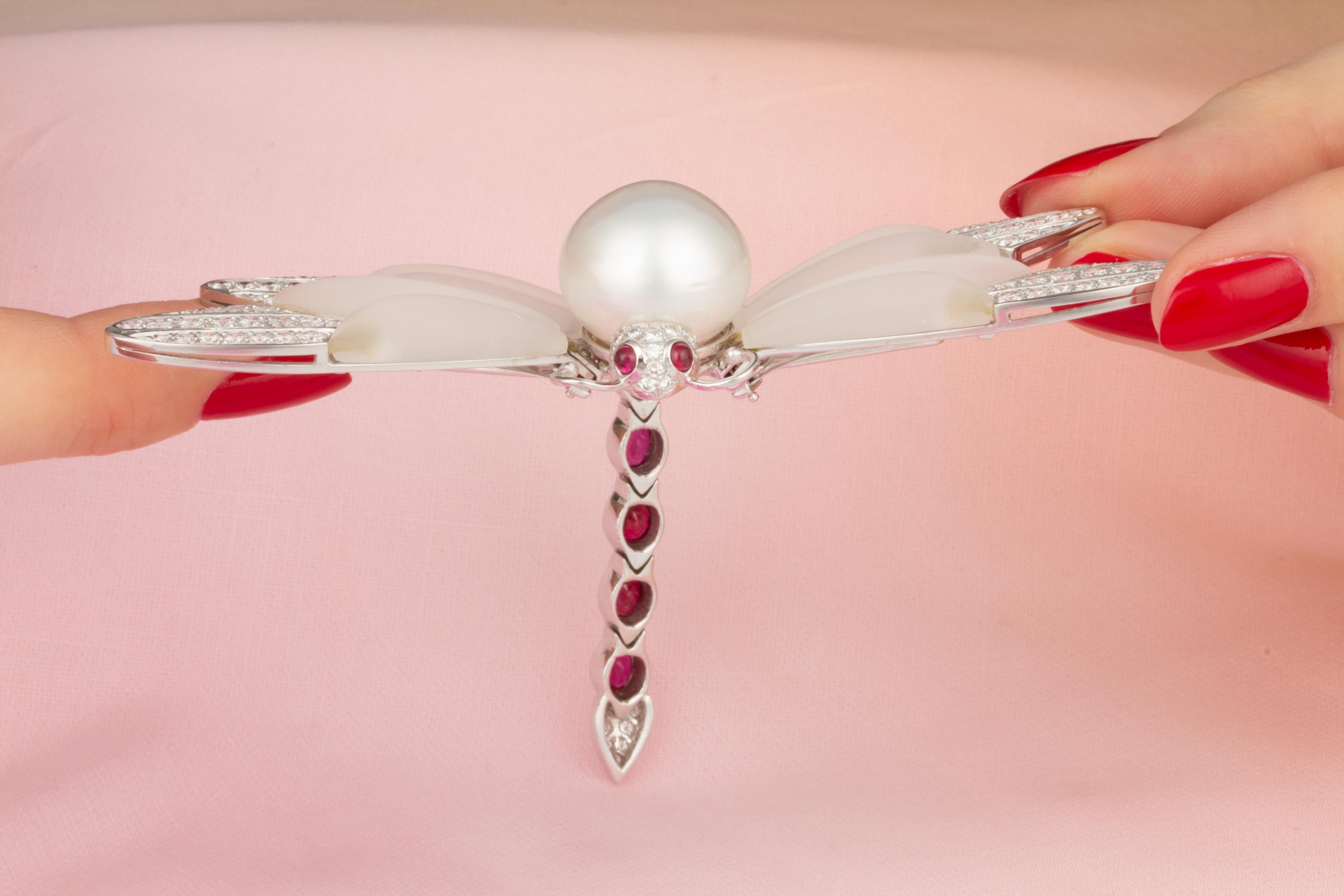 Ella Gafter Dragonfly Ruby Diamonds Brooch Pin For Sale 4