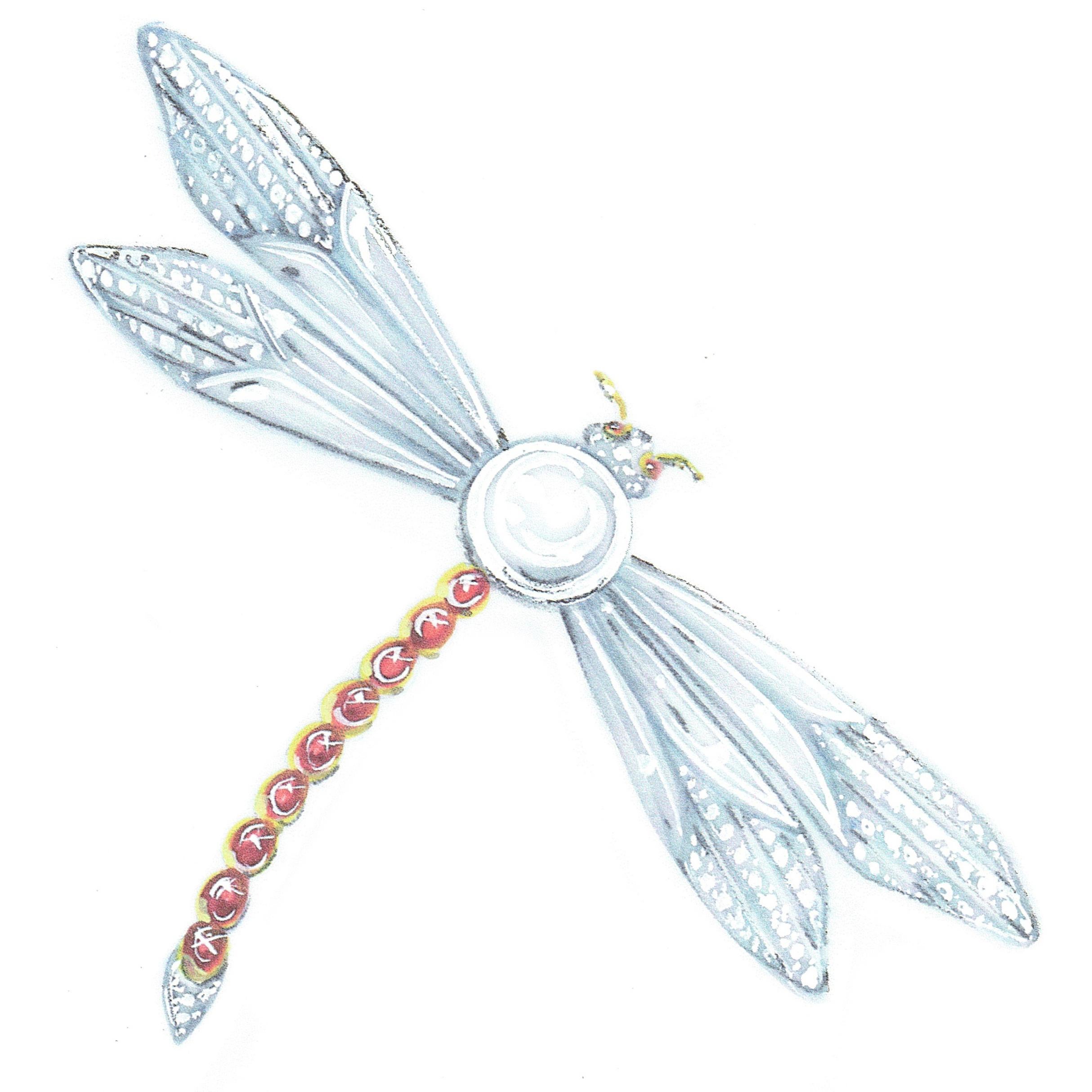 Ella Gafter Dragonfly Ruby Diamonds Brooch Pin For Sale 5