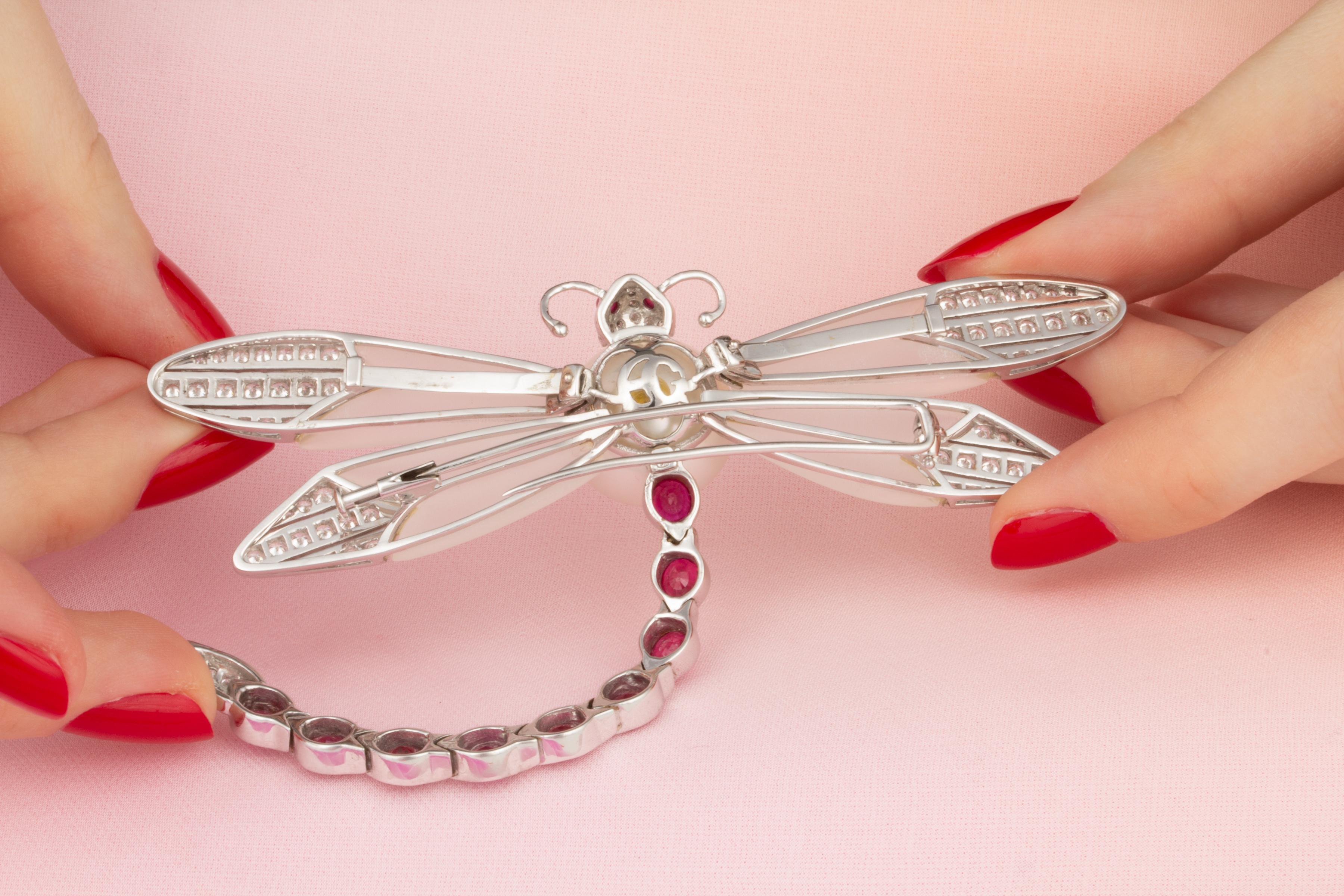 Ella Gafter Dragonfly Ruby Diamonds Brooch Pin For Sale 1