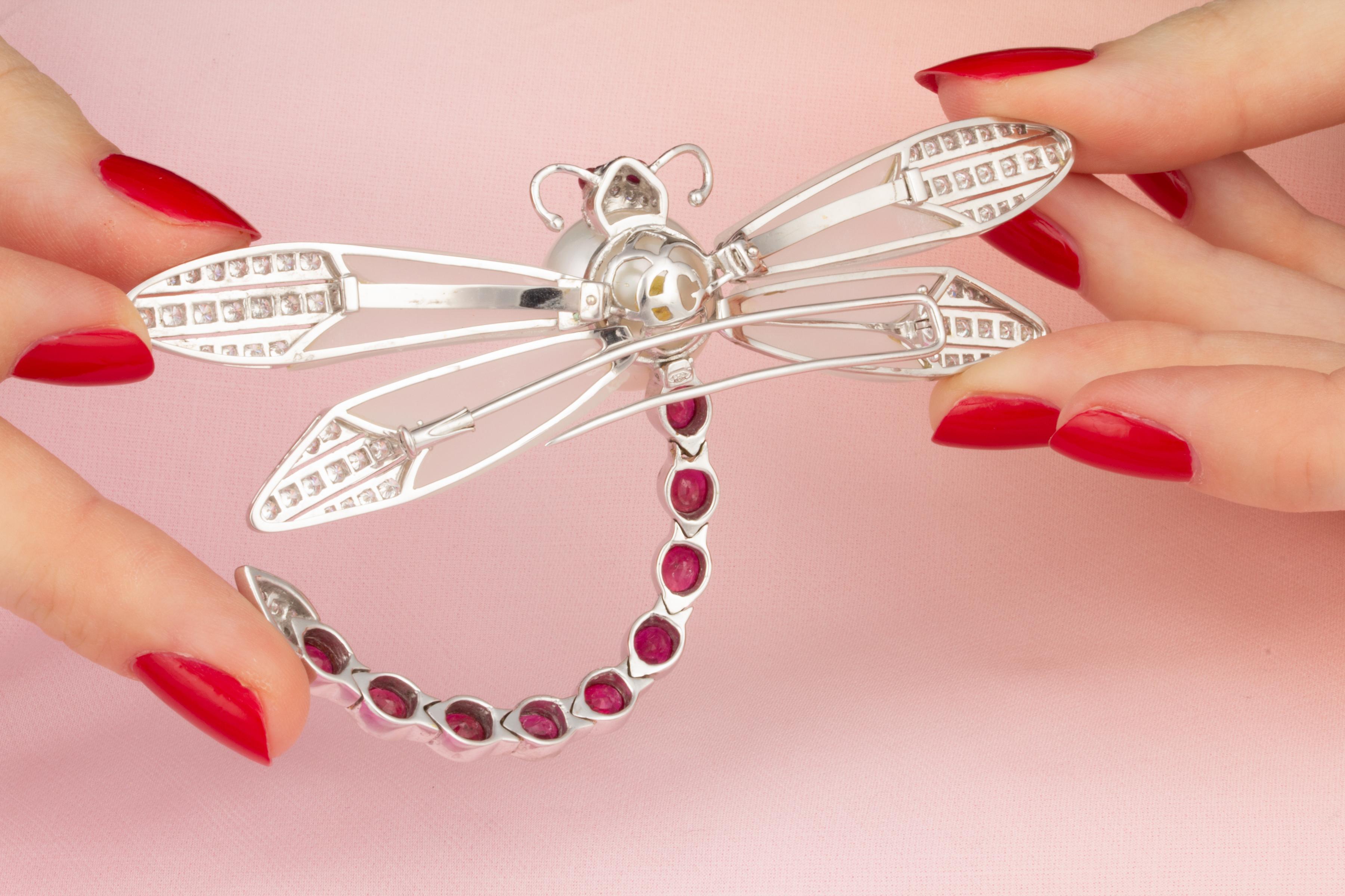 Ella Gafter Dragonfly Ruby Diamonds Brooch Pin For Sale 2