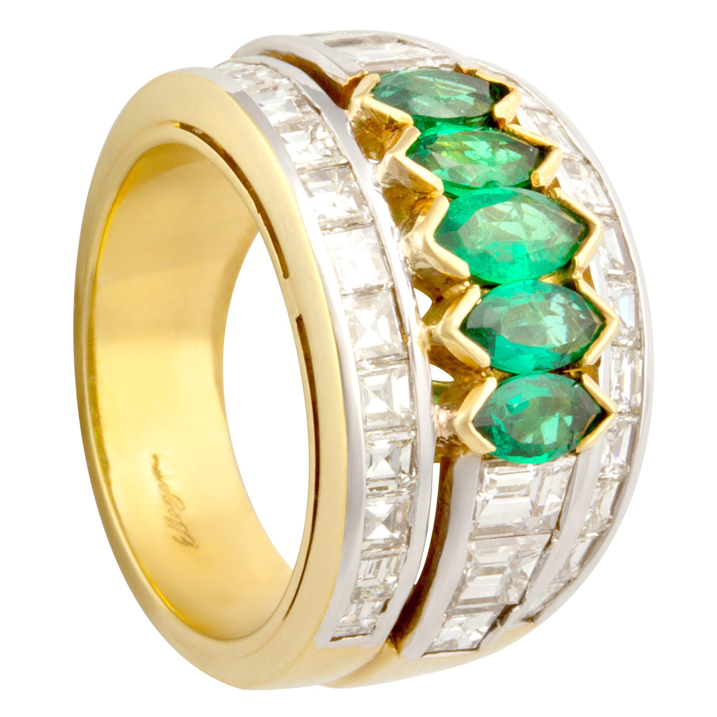 Ella Gafter Marquise Emerald Diamond Band Ring For Sale