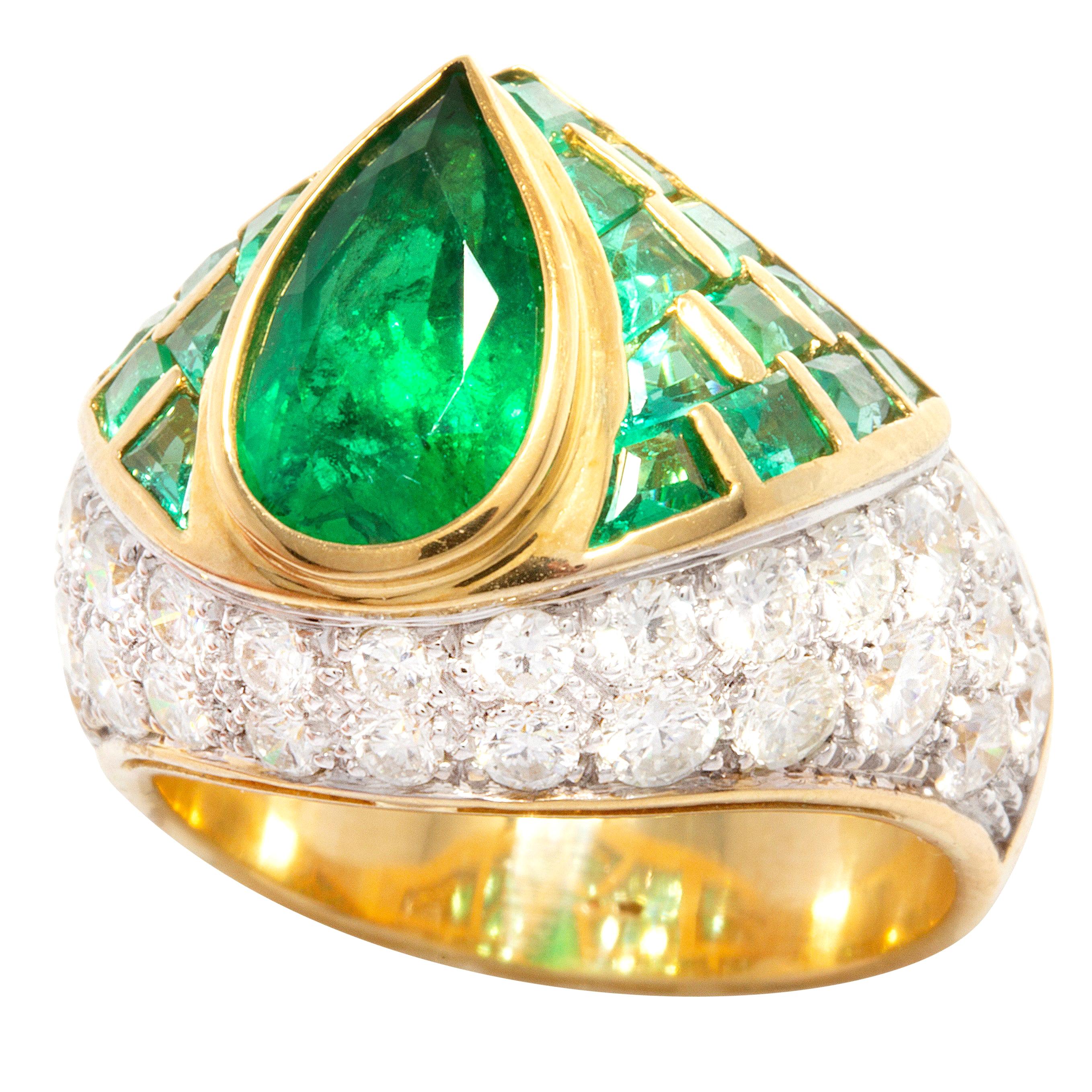 Ella Gafter Emerald Diamond Cocktail Ring For Sale