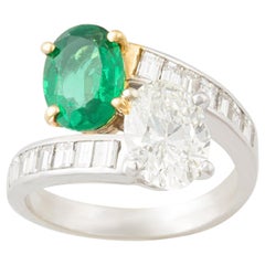 Emerald and Diamond Crossover Ring Design by Ella Gafter