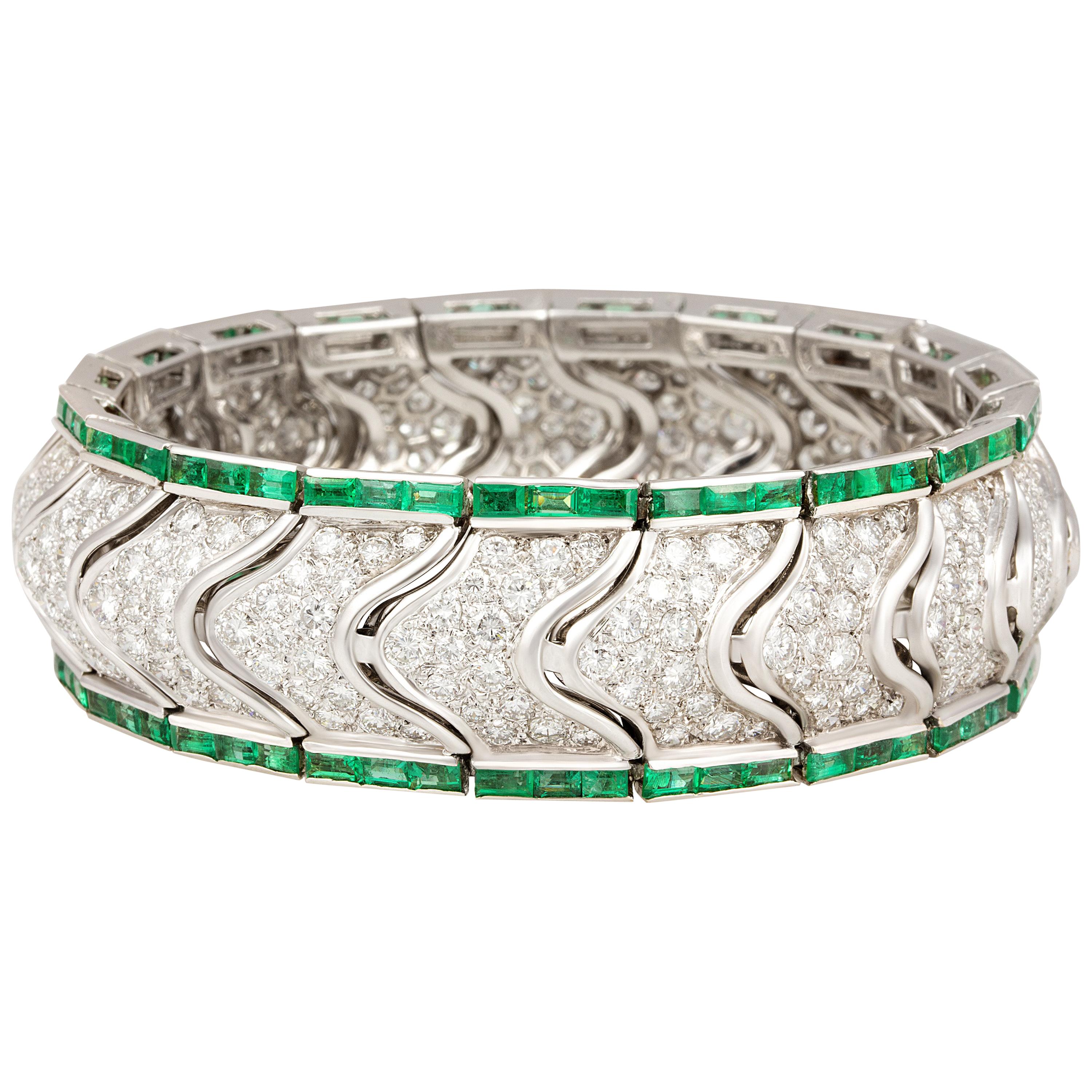 Ella Gafter Emerald Diamond Cuff Bracelet For Sale