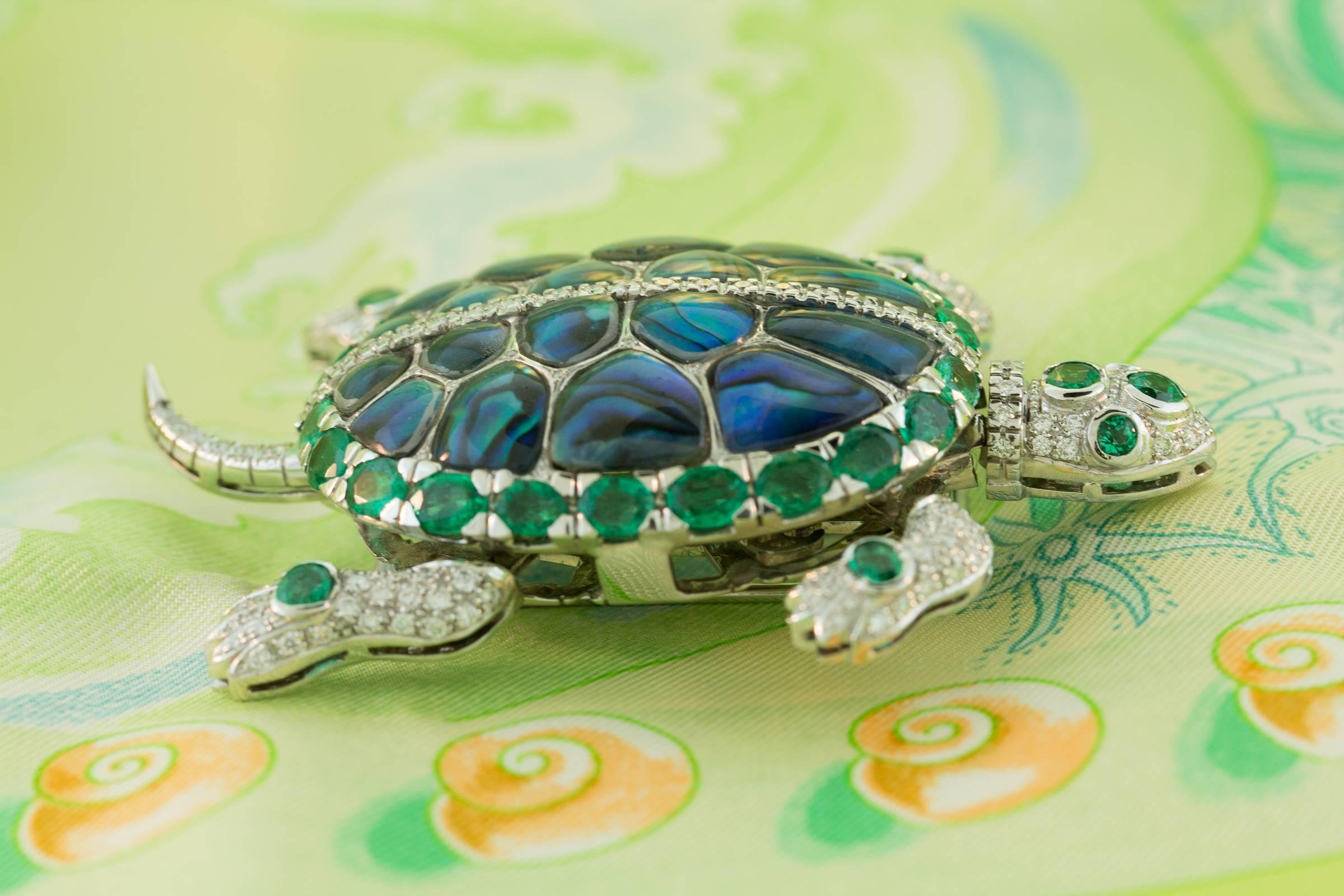 Ella Gafter Turtle Brooch Diamond Emerald   For Sale 2