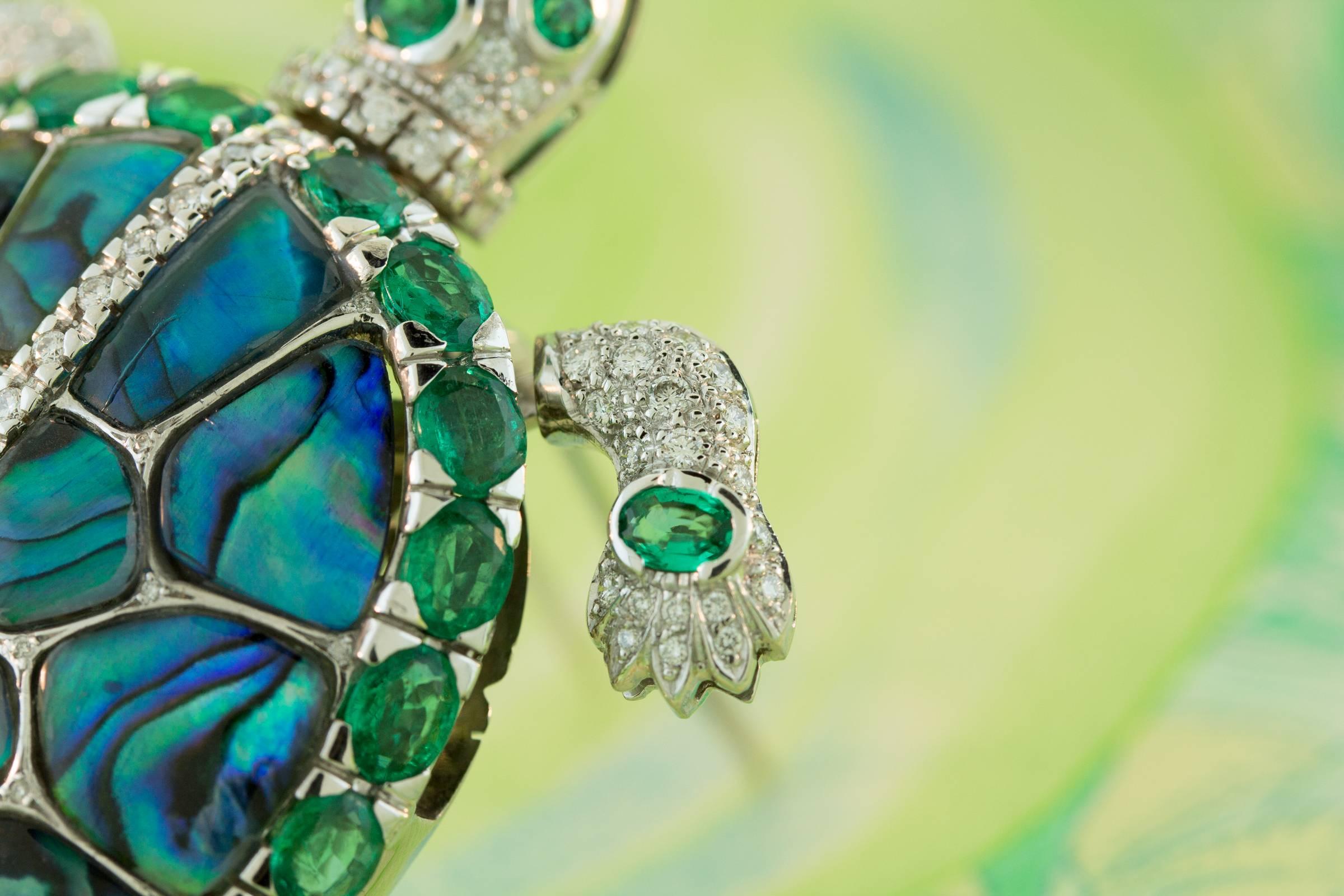 Ella Gafter Turtle Brooch Diamond Emerald   For Sale 3