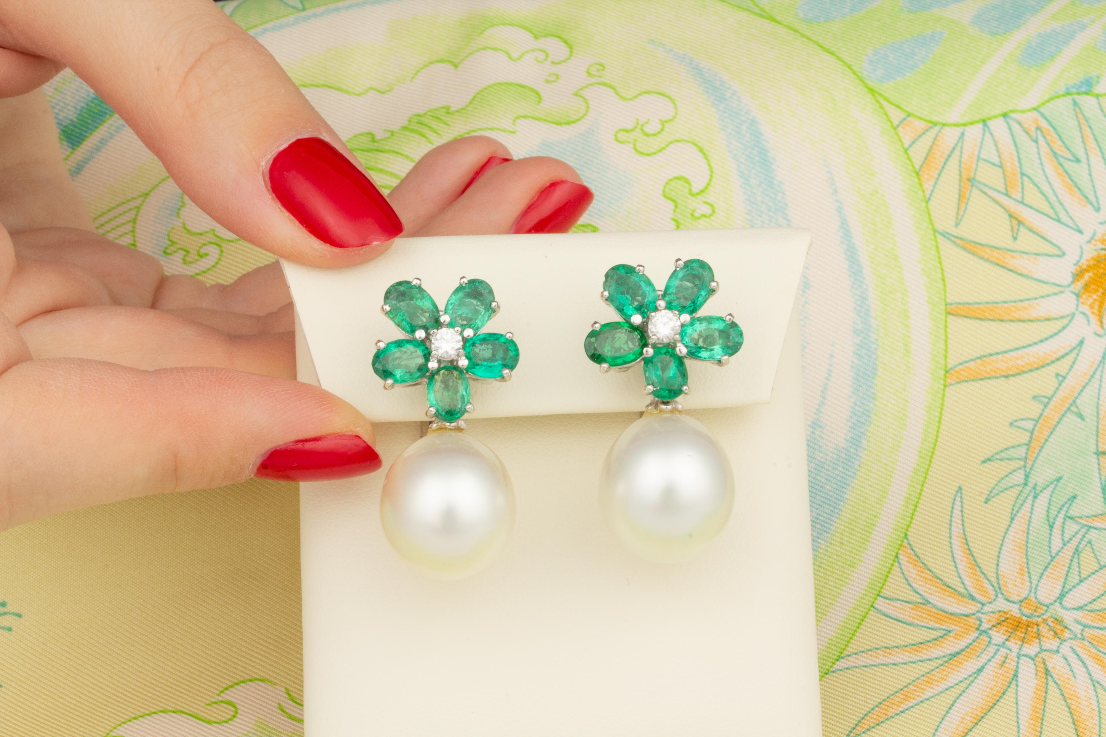 emerald flower earrings