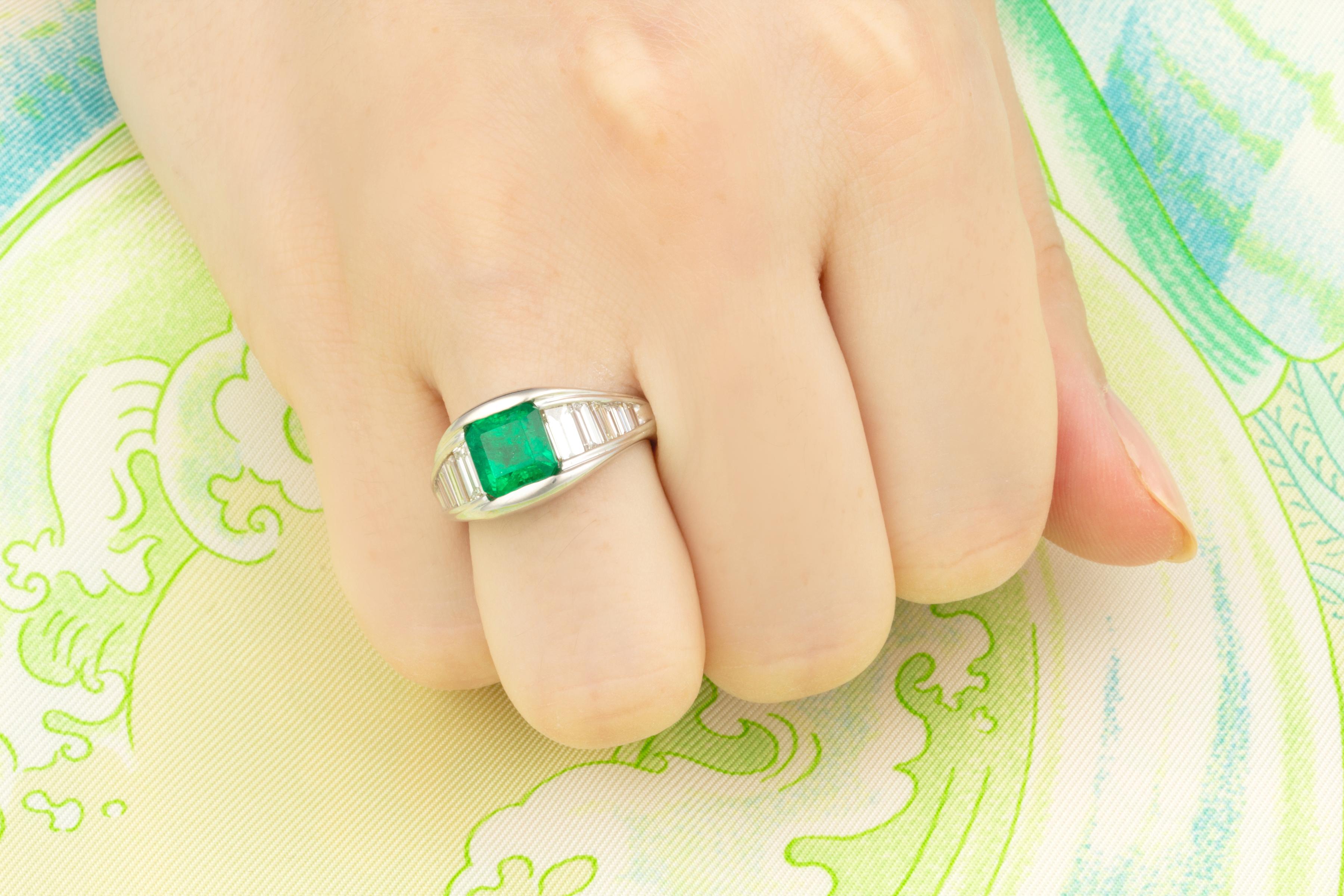 Artist Ella Gafter Emerald Diamond Band Engagement Ring For Sale