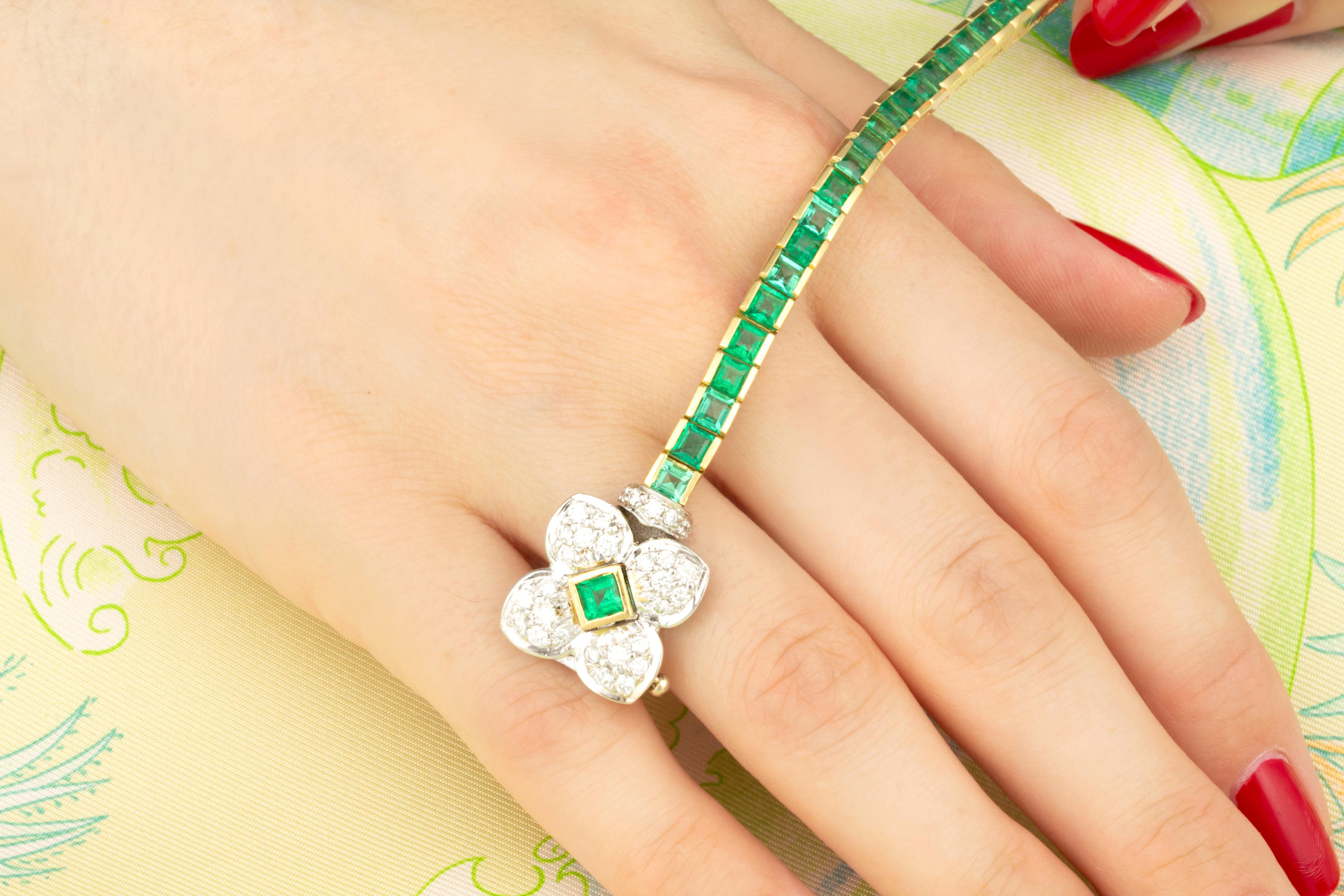 Artist Ella Gafter Emerald Diamond Bracelet For Sale