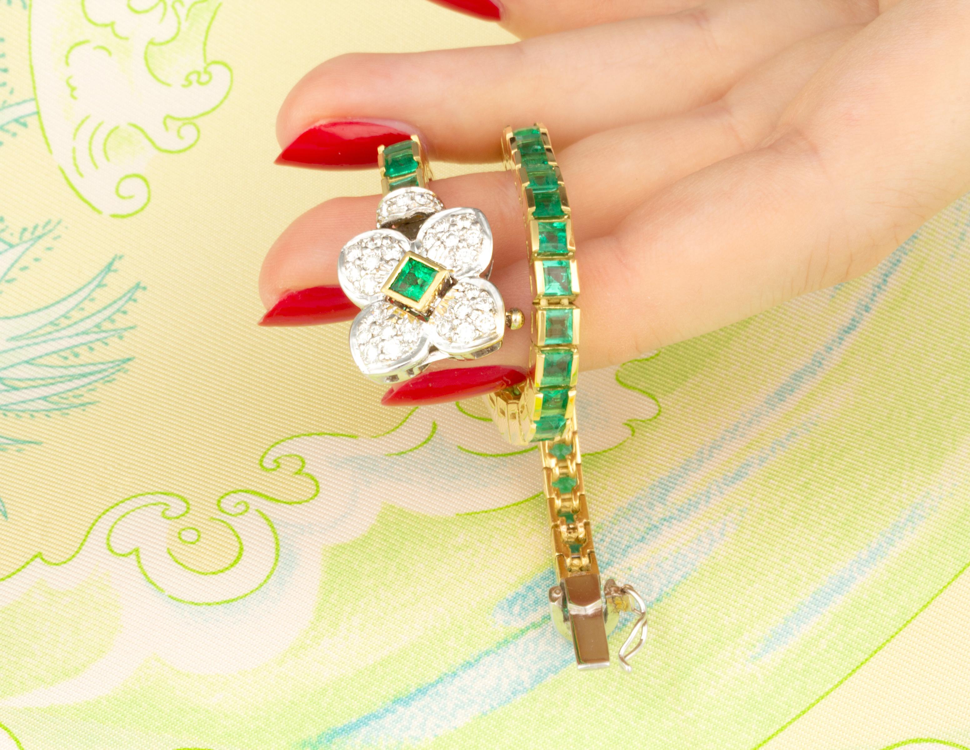 Women's Ella Gafter Emerald Diamond Bracelet For Sale