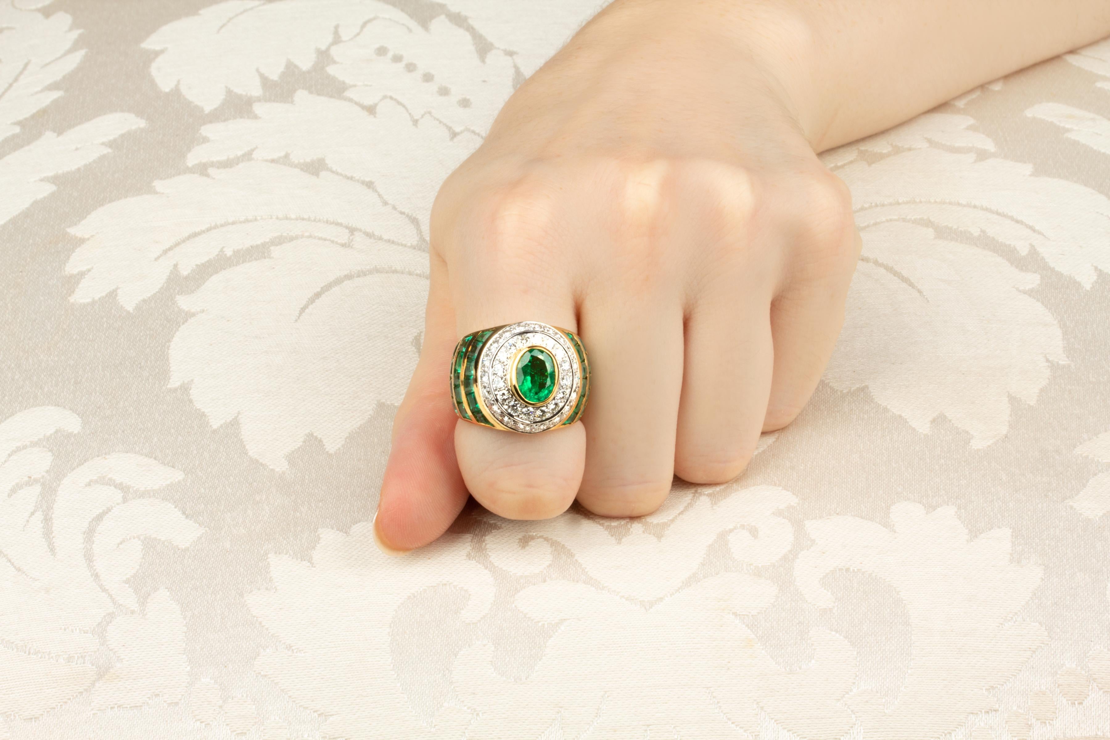 Artist Ella Gafter Emerald Diamond Cocktail Ring For Sale