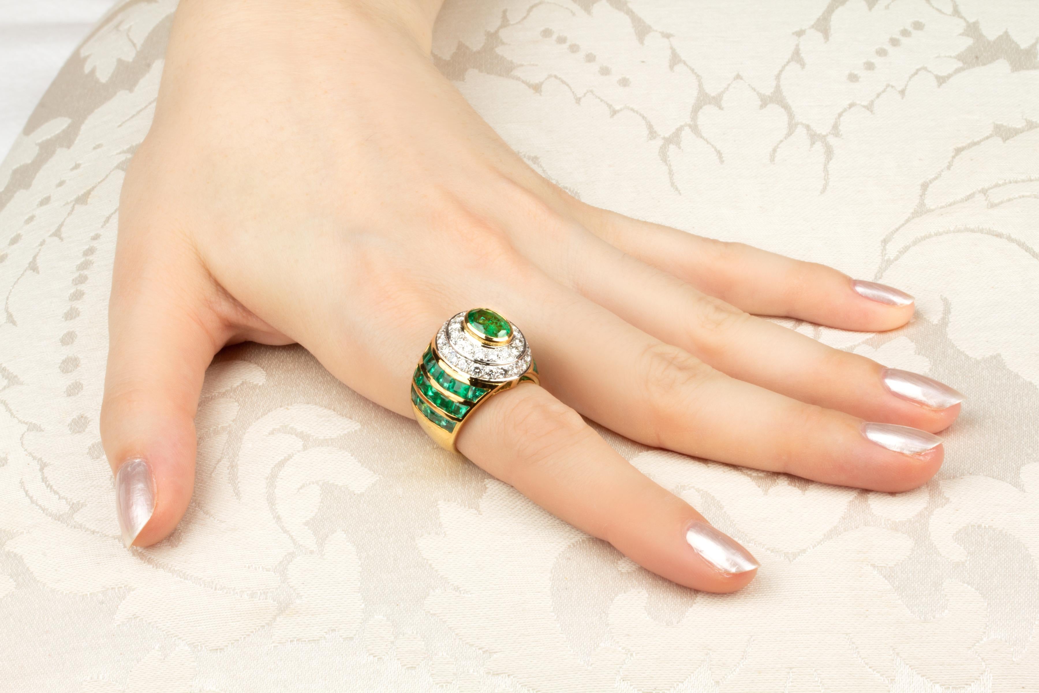 Oval Cut Ella Gafter Emerald Diamond Cocktail Ring For Sale